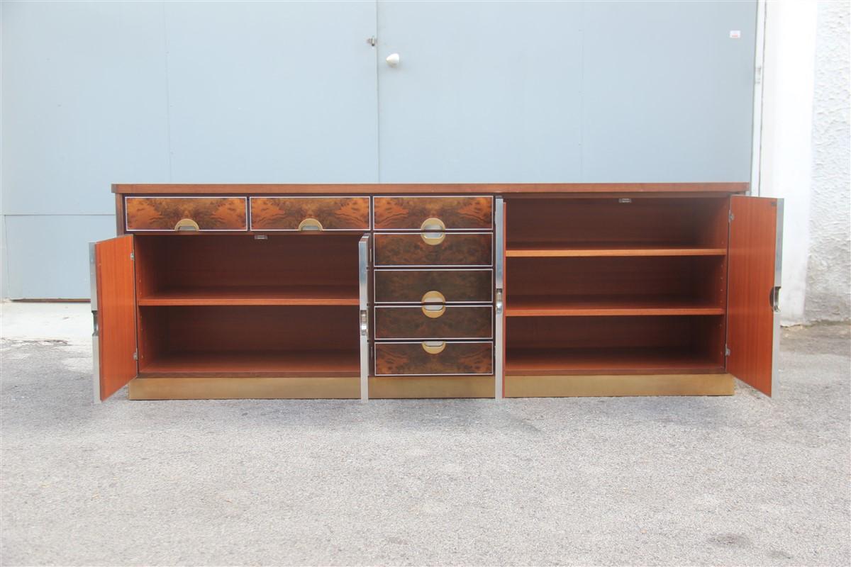 Luxury Sideboard Walnut Root Brass Aluminum Carlo Torriggiani for Did Dado 1970s In Good Condition For Sale In Palermo, Sicily