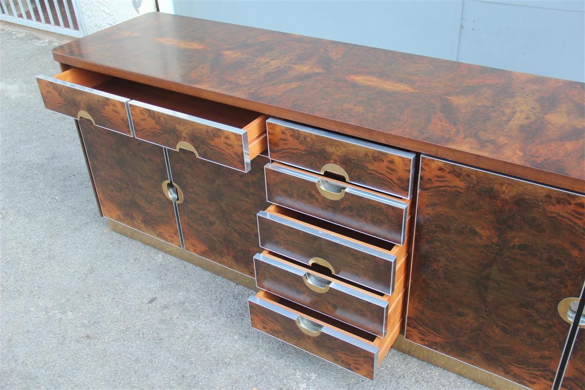 Late 20th Century Luxury Sideboard Walnut Root Brass Aluminum Carlo Torriggiani for Did Dado 1970s For Sale