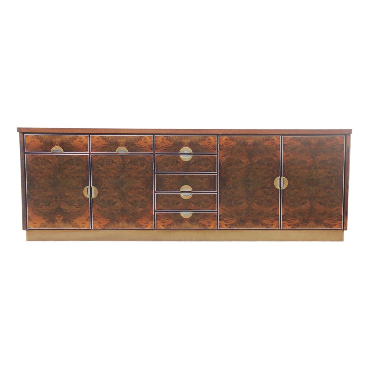 Luxus Sideboard Nussbaum Wurzel Messing Aluminium Carlo Torriggiani für Did Dado 1970s im Angebot