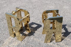 Luxury Solid Brass Handles Italian Design 1970s with Letter R Bright Gold