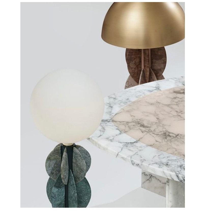 Luxury Stainless Steel and Marble Table Lamp with Glass Globe Monarch, Carla Baz In New Condition For Sale In Geneve, CH