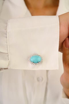 Luxury Sterling Silver Halo Cufflinks for Men’s in Zircon & Turquoise Stones