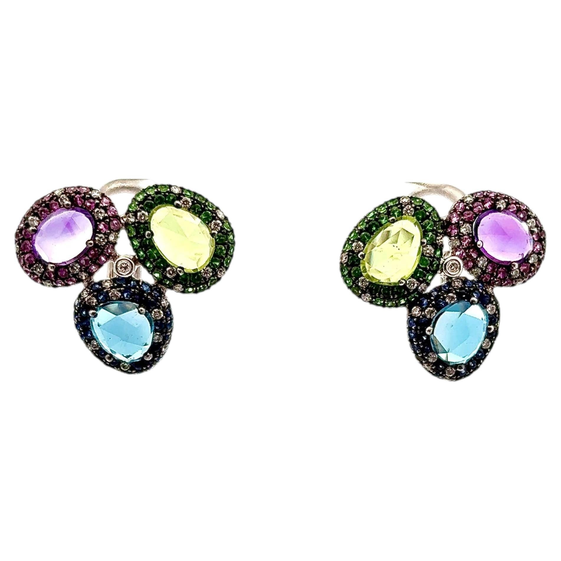 Luxury Stud Diamond Topaz Amethyst Earrings in 14K Rose Gold For Her
