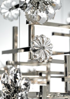 Luxury Suspension Lamp, Diffusers with Murano Glasses and Transparent Crystals
