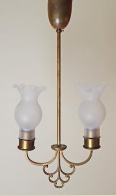 Luxury Swedish Art Nouveau Hanging Lamp made of Brass and Glass