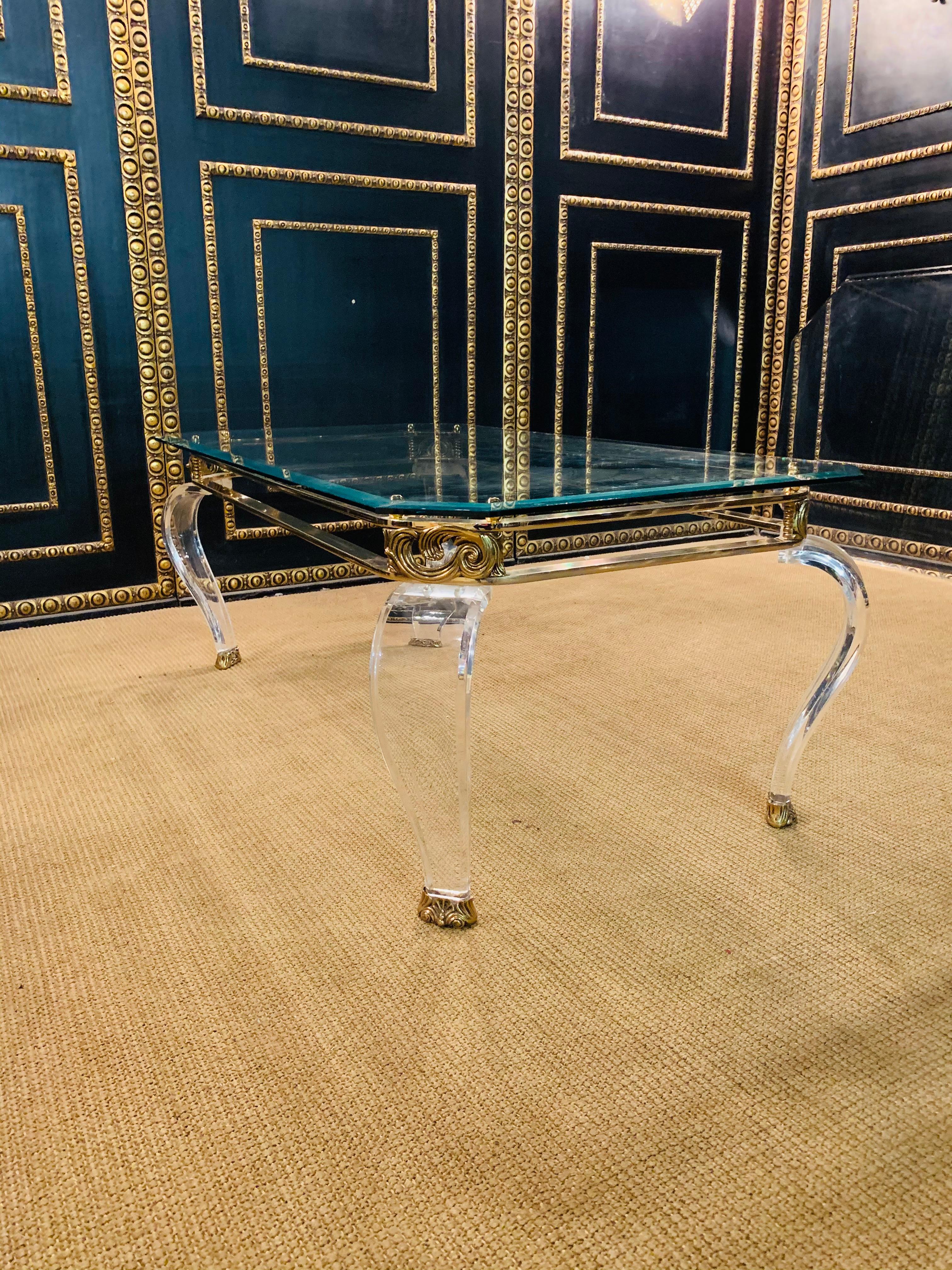 Luxury Table Acrylic with Brass Curved Legs in Acrylic High Quality 11