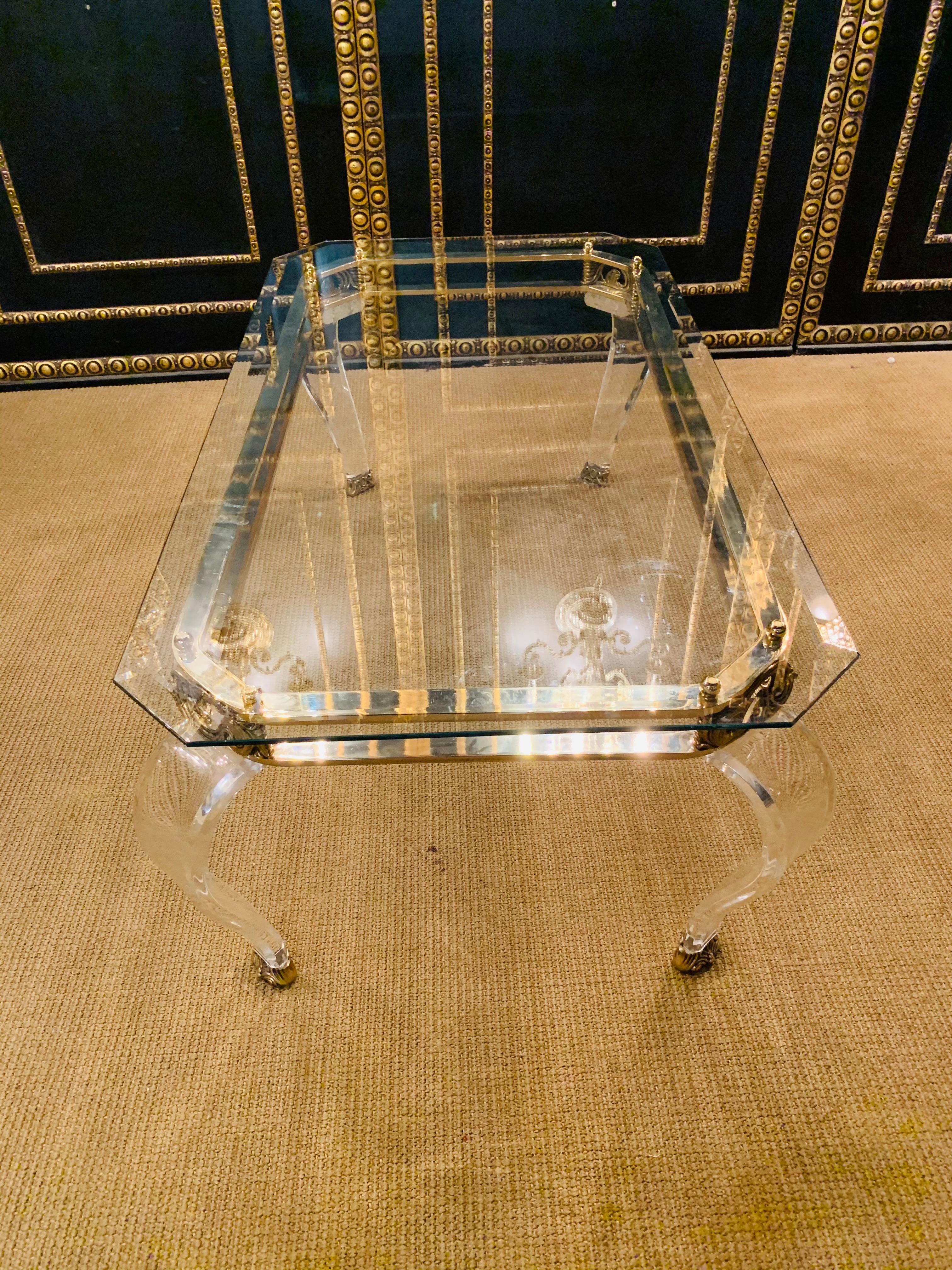 Luxury Table Acrylic with Brass Curved Legs in Acrylic High Quality 13