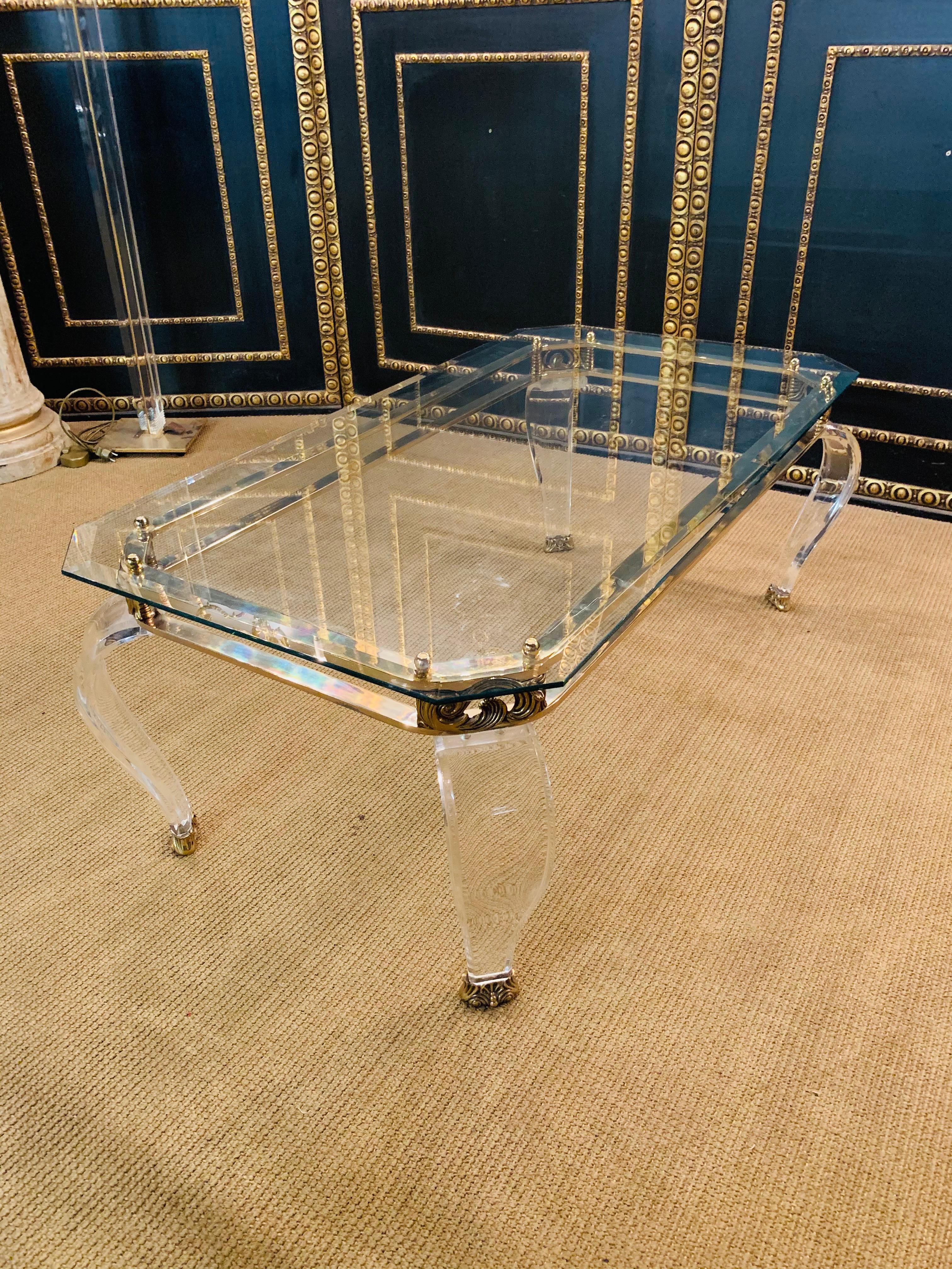 Luxury Table Acrylic with Brass Curved Legs in Acrylic High Quality 14