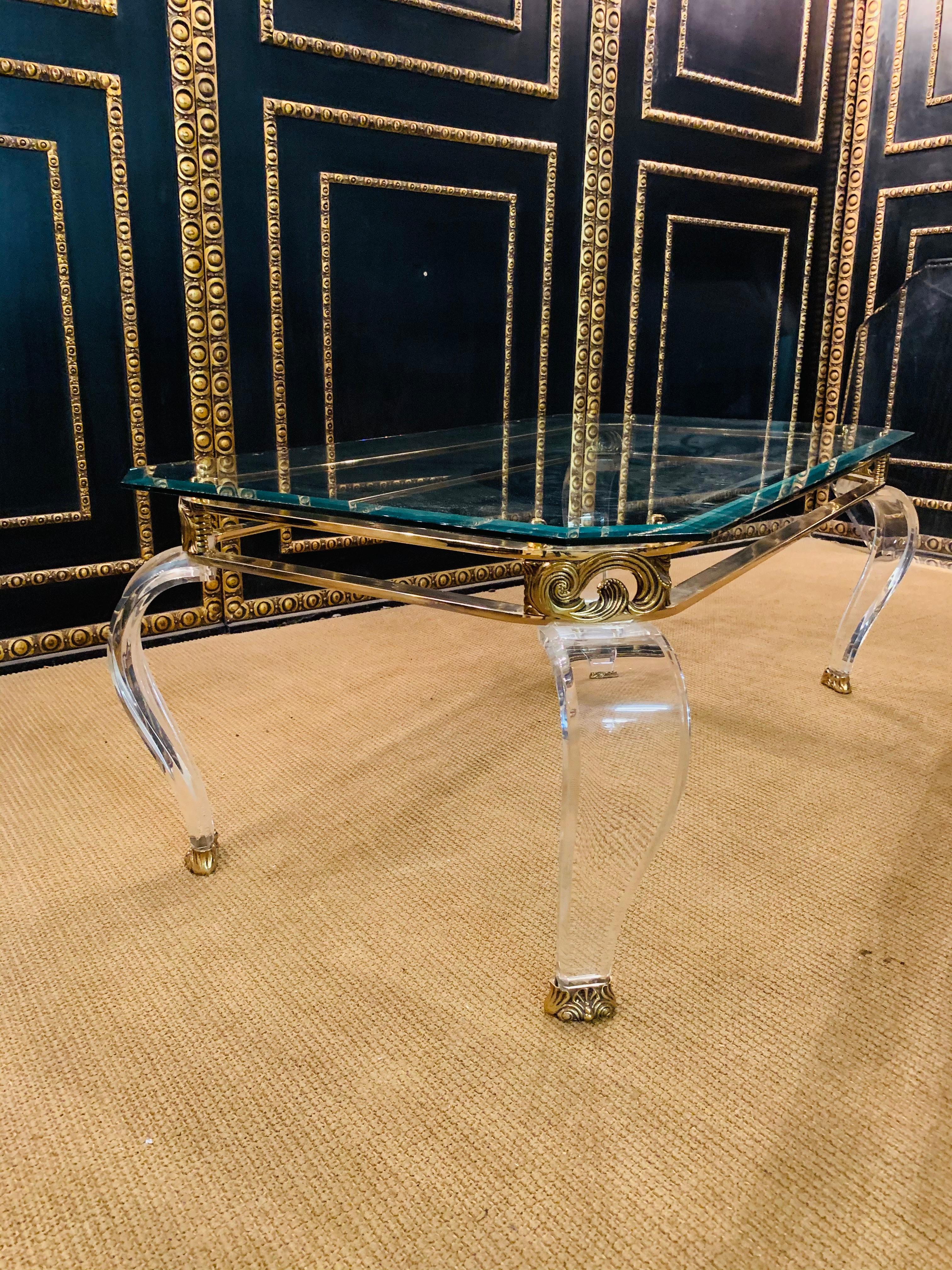 Luxury Table Acrylic with Brass Curved Legs in Acrylic High Quality 3