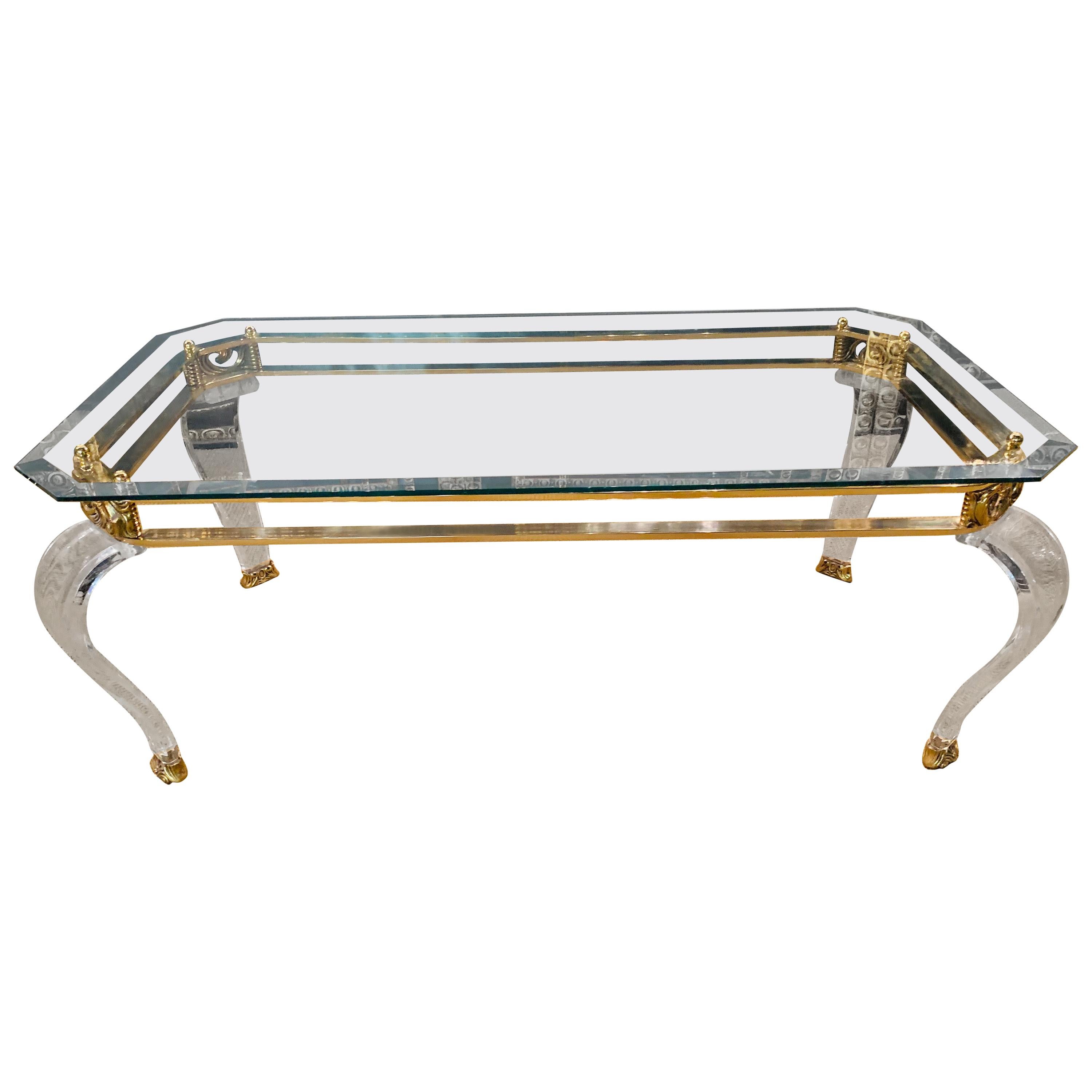 Luxury Table Acrylic with Brass Curved Legs in Acrylic High Quality