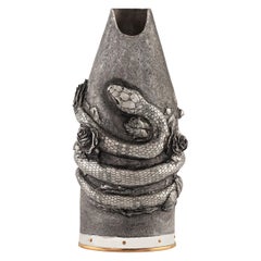 Luxury Tableware, Champagne Bottle Cover, Pure Silver, Serpent and Roses, Italy