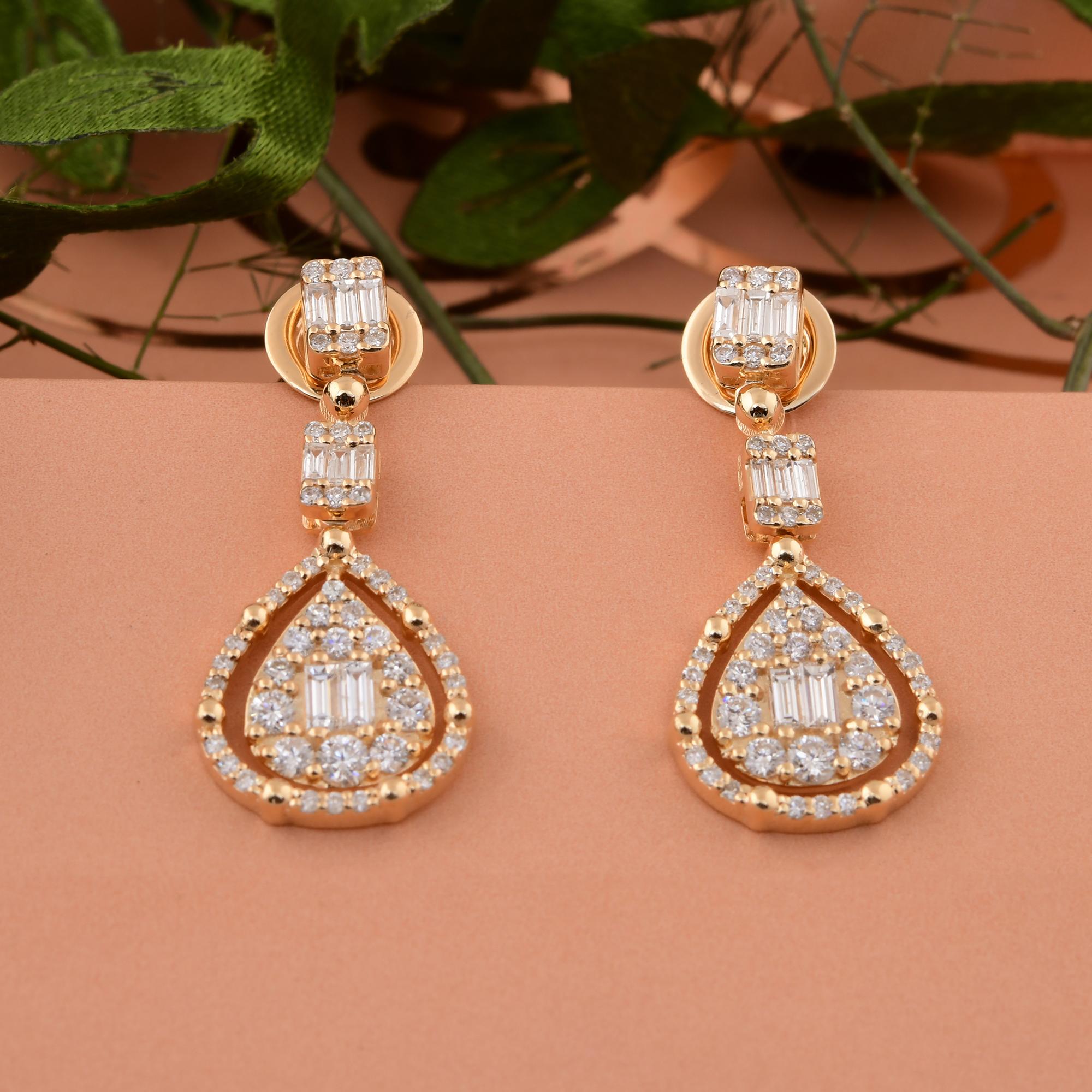 Moderno Orecchini di lusso a goccia con diamante naturale SI/H da 1,27 carati in oro rosa massiccio 10 carati in vendita