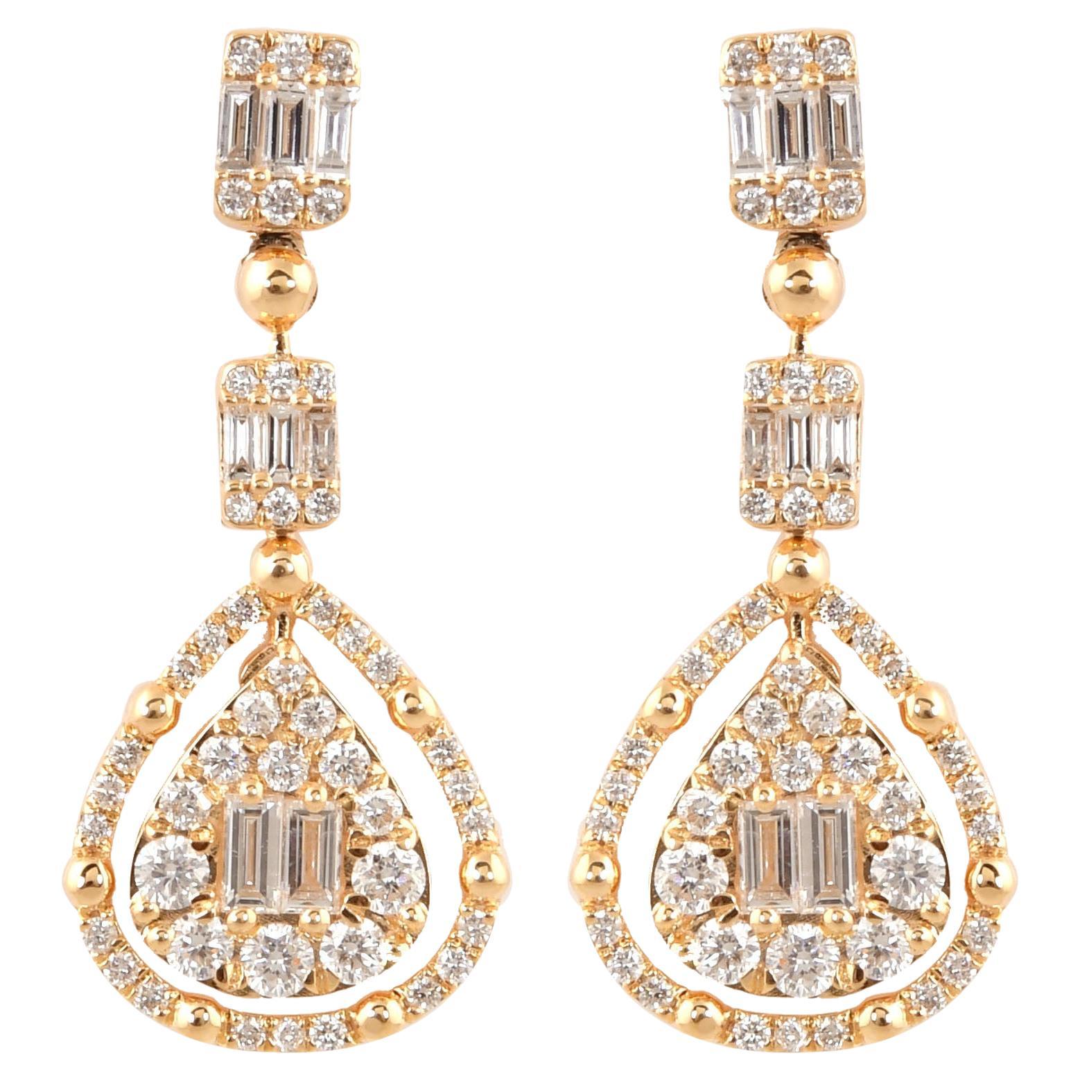 Orecchini di lusso a goccia con diamante naturale SI/H da 1,27 carati in oro rosa massiccio 10 carati in vendita