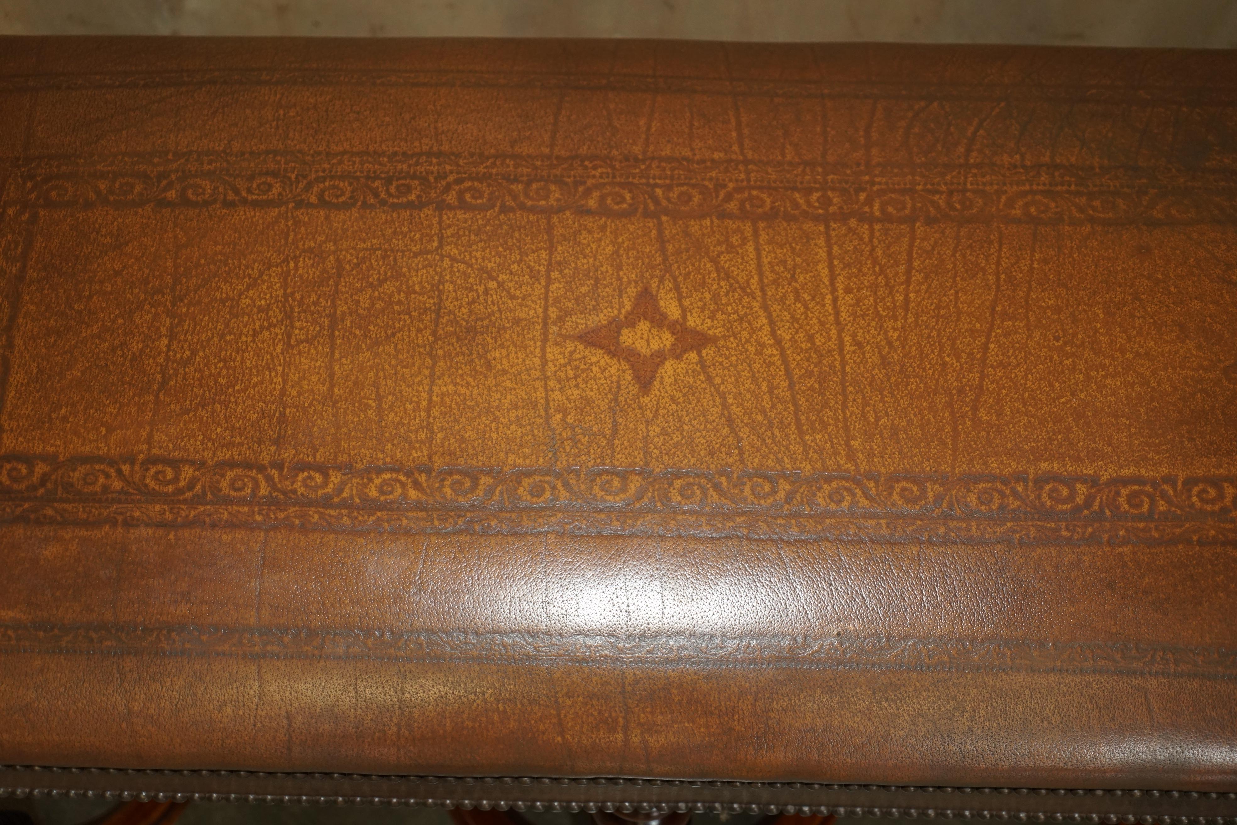 LUXURY THEODORE ALEXANDER BROWN EMBOSSED LEATHER COMFORTABLE WiNDOW SEAT BENCH 2