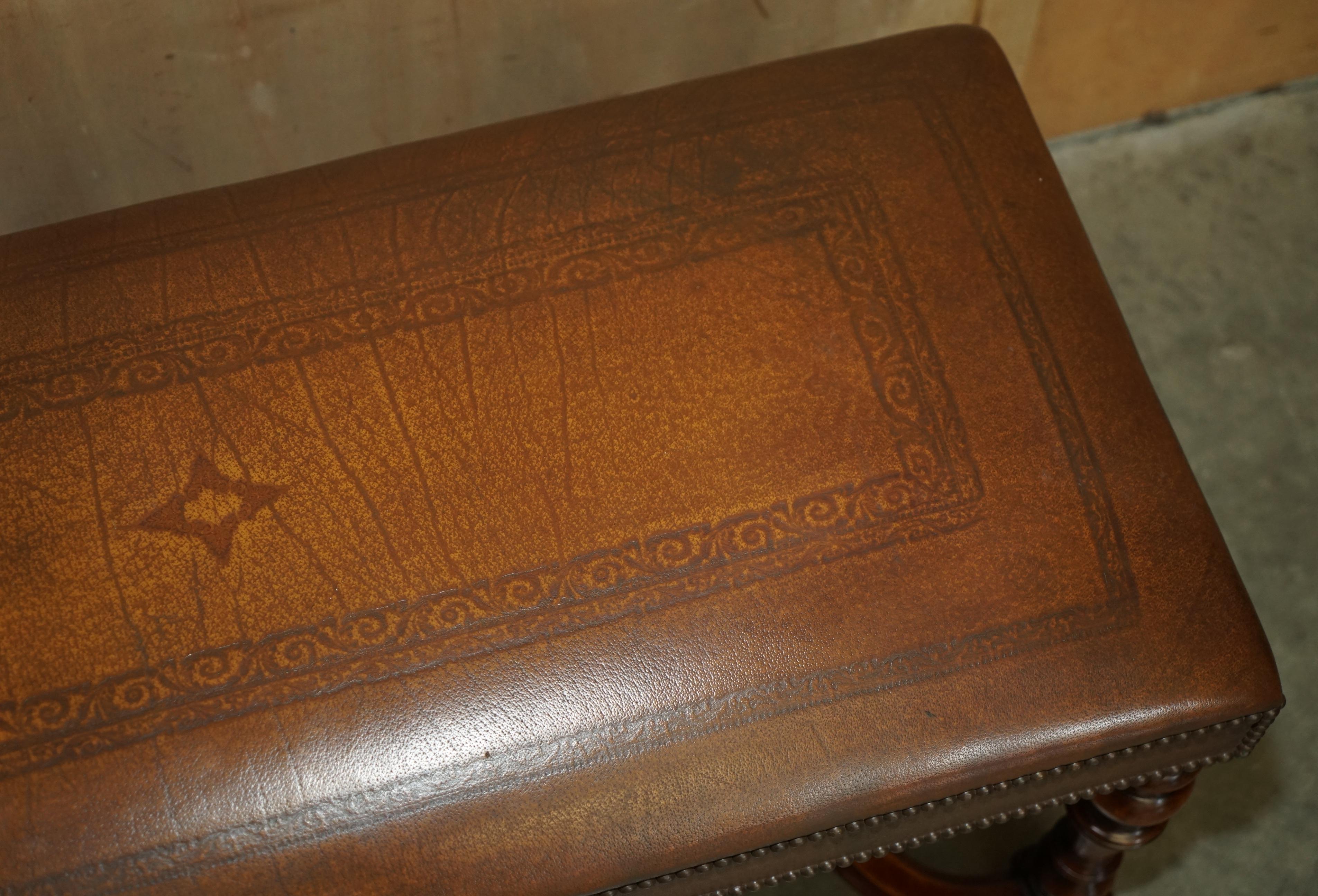 LUXURY THEODORE ALEXANDER BROWN EMBOSSED LEATHER COMFORTABLE WiNDOW SEAT BENCH 3