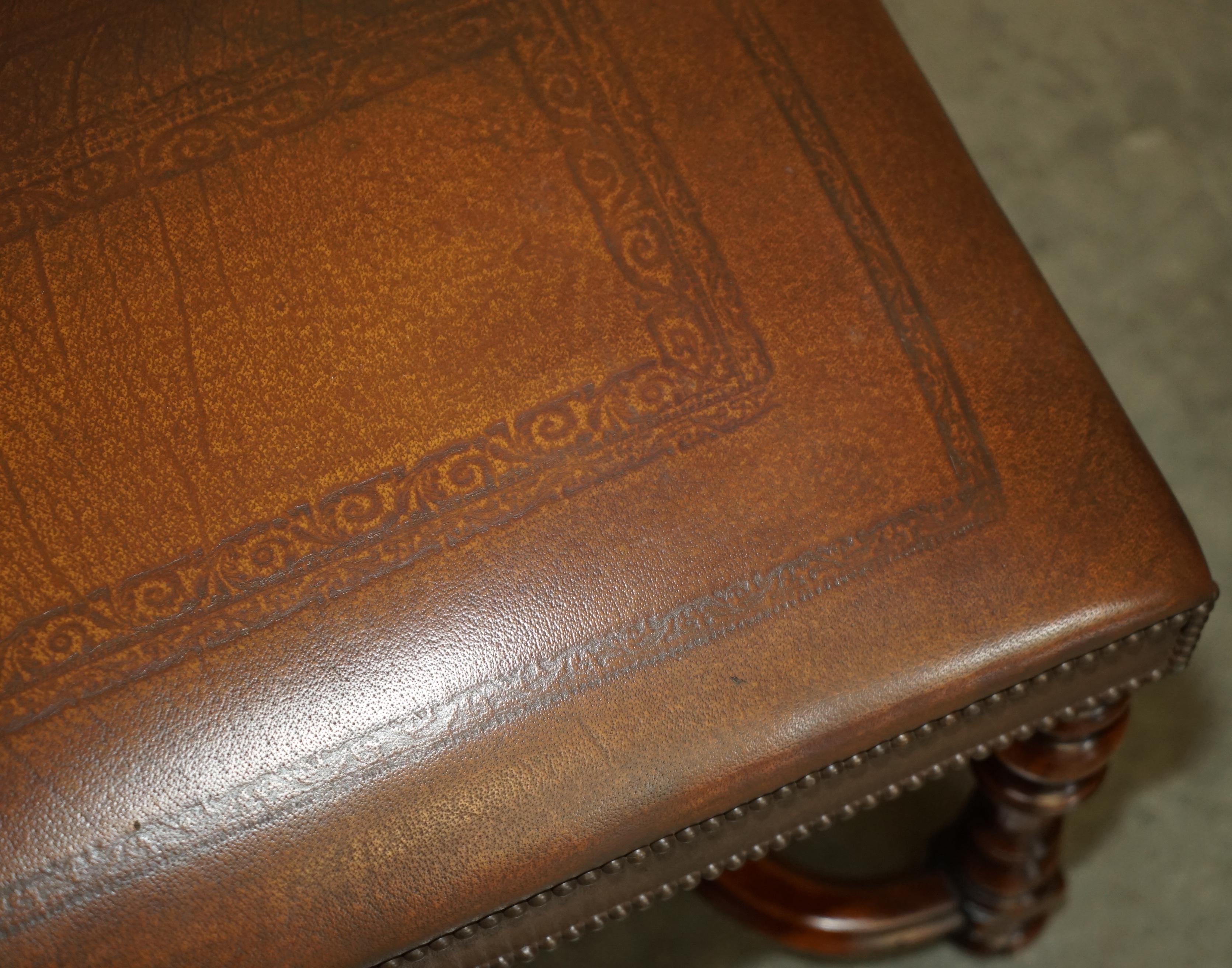 LUXURY THEODORE ALEXANDER BROWN EMBOSSED LEATHER COMFORTABLE WiNDOW SEAT BENCH 4