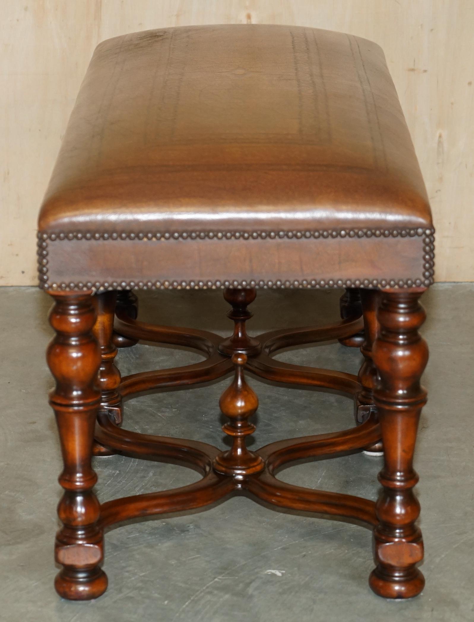 LUXURY THEODORE ALEXANDER BROWN EMBOSSED LEATHER COMFORTABLE WiNDOW SEAT BENCH 5