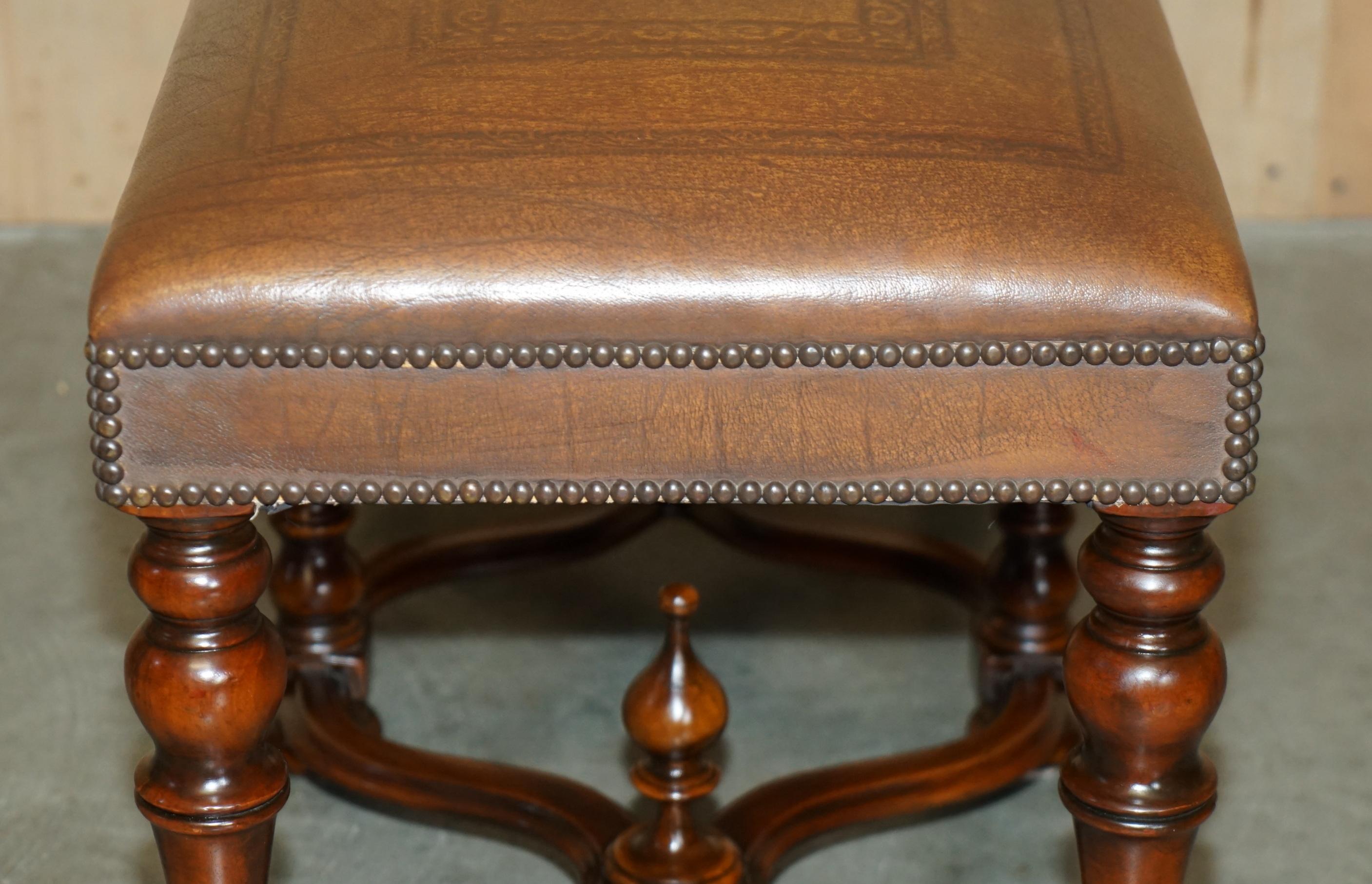 LUXURY THEODORE ALEXANDER BROWN EMBOSSED LEATHER COMFORTABLE WiNDOW SEAT BENCH 6