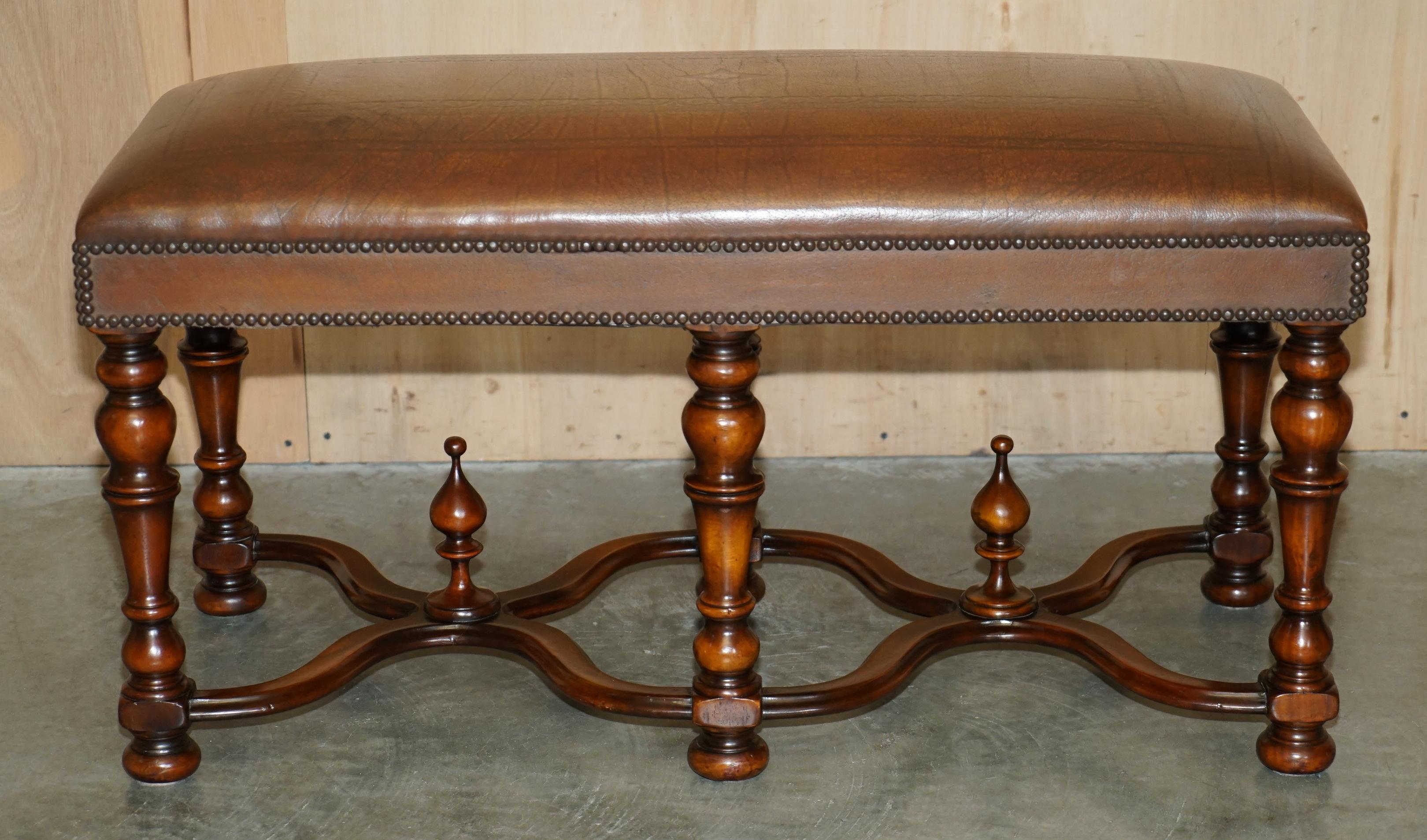 LUXURY THEODORE ALEXANDER BROWN EMBOSSED LEATHER COMFORTABLE WiNDOW SEAT BENCH 7