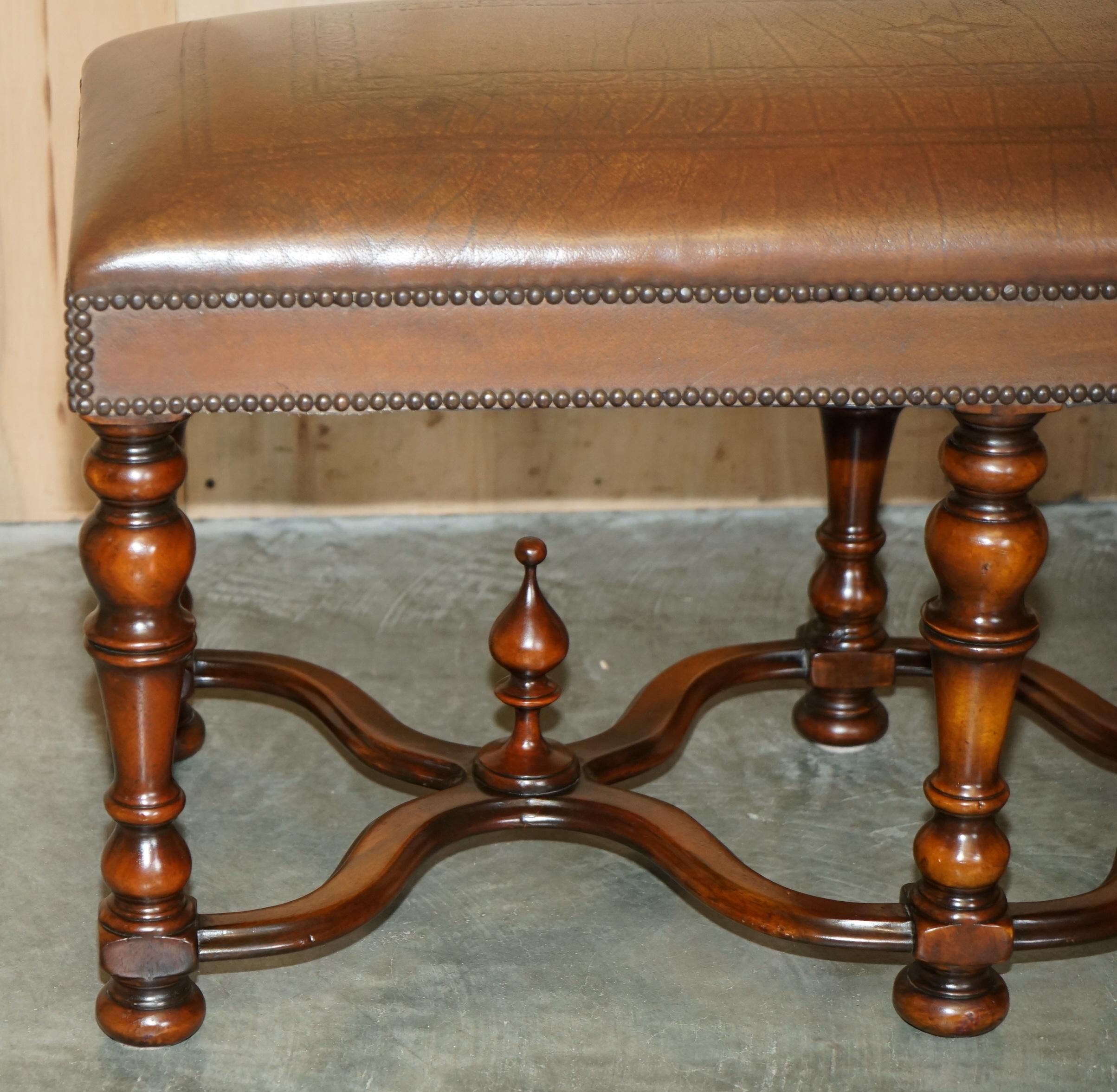 LUXURY THEODORE ALEXANDER BROWN EMBOSSED LEATHER COMFORTABLE WiNDOW SEAT BENCH 8