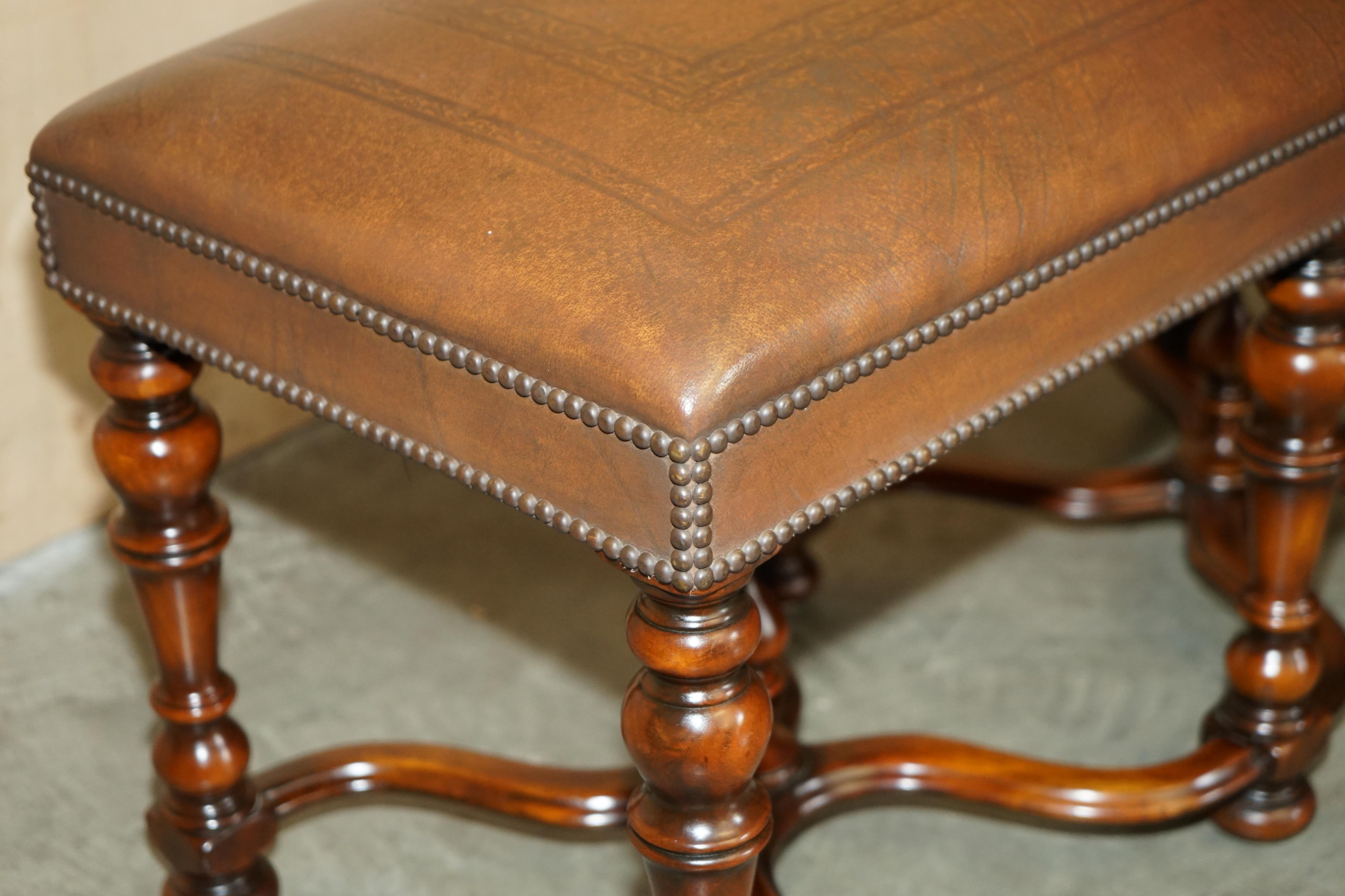 LUXURY THEODORE ALEXANDER BROWN EMBOSSED LEATHER COMFORTABLE WiNDOW SEAT BENCH 9