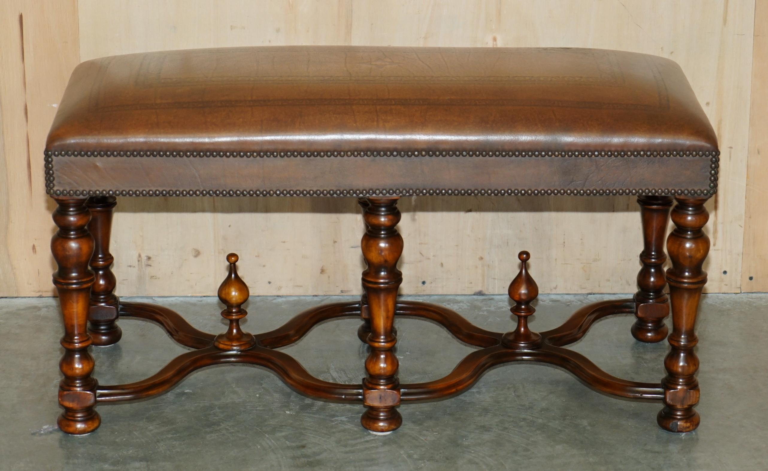 Regency LUXURY THEODORE ALEXANDER BROWN EMBOSSED LEATHER COMFORTABLE WiNDOW SEAT BENCH