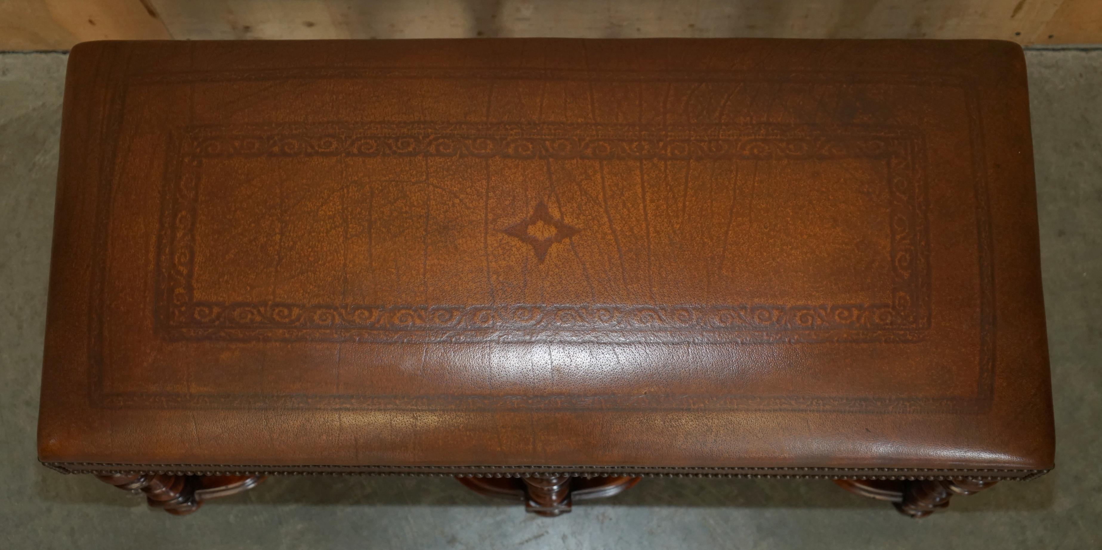 Leather LUXURY THEODORE ALEXANDER BROWN EMBOSSED LEATHER COMFORTABLE WiNDOW SEAT BENCH