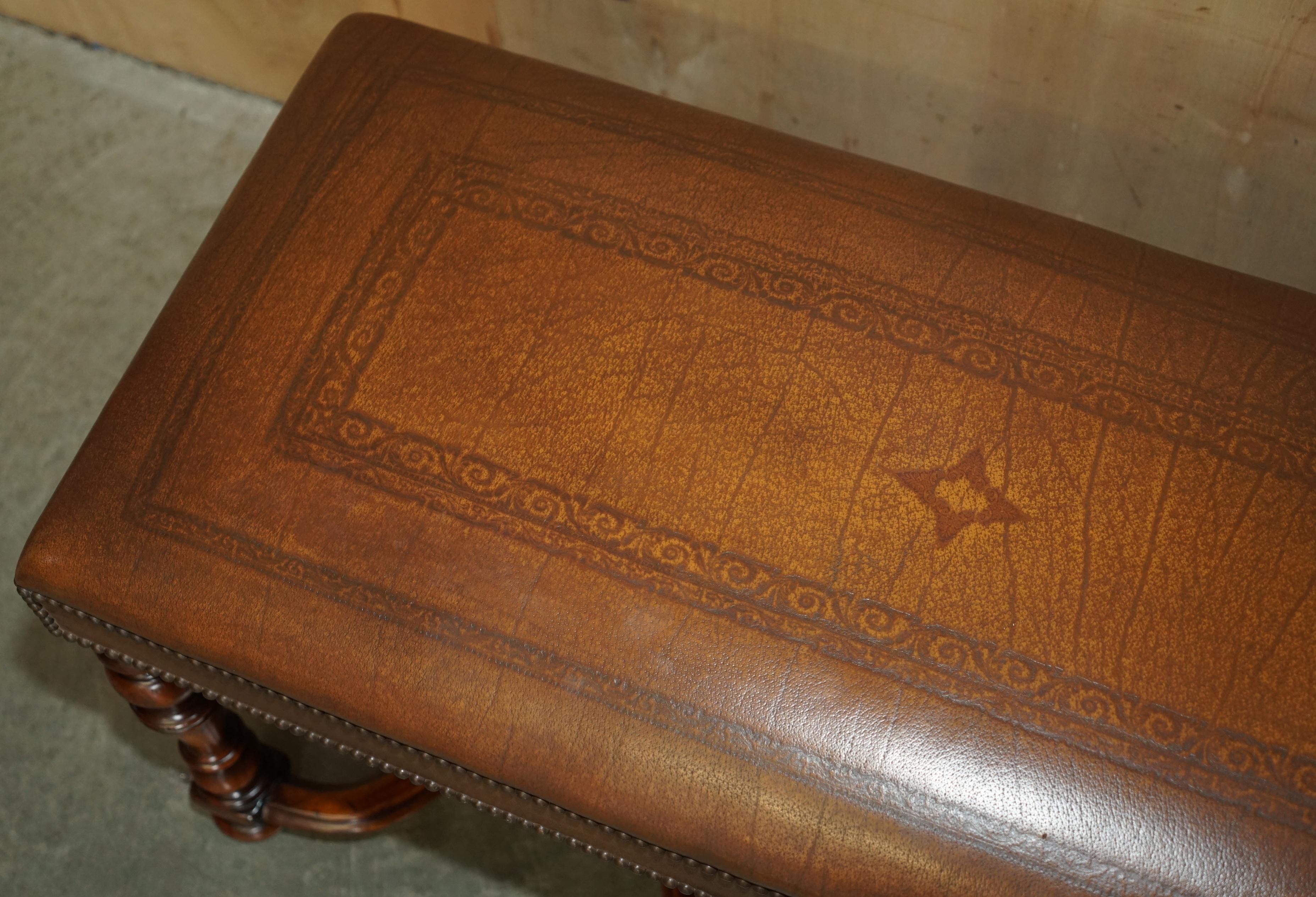 LUXURY THEODORE ALEXANDER BROWN EMBOSSED LEATHER COMFORTABLE WiNDOW SEAT BENCH 1
