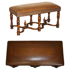 Used LUXURY THEODORE ALEXANDER BROWN EMBOSSED LEATHER COMFORTABLE WiNDOW SEAT BENCH