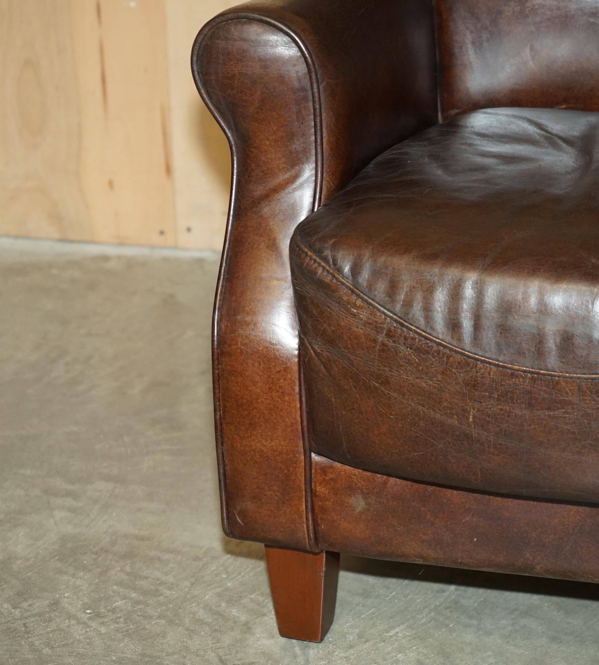 LUXURY TIMOTHY OULTON HAND DYED BROWN LEATHER METAL RIVETED AVIATOR ARMCHAiR For Sale 2