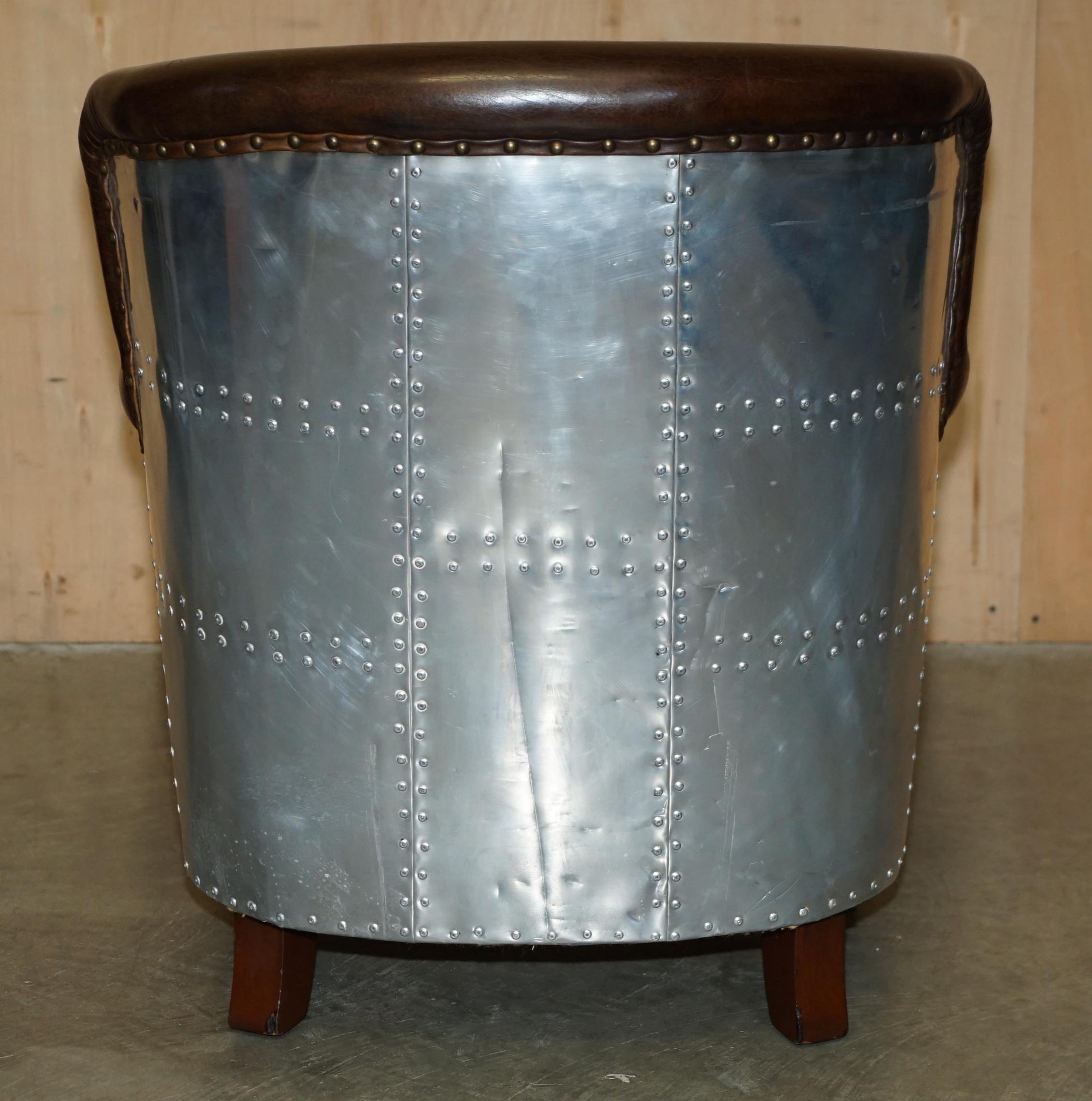 LUXURY TIMOTHY OULTON HAND DYED BROWN LEATHER METAL RIVETED AVIATOR ARMCHAiR For Sale 5