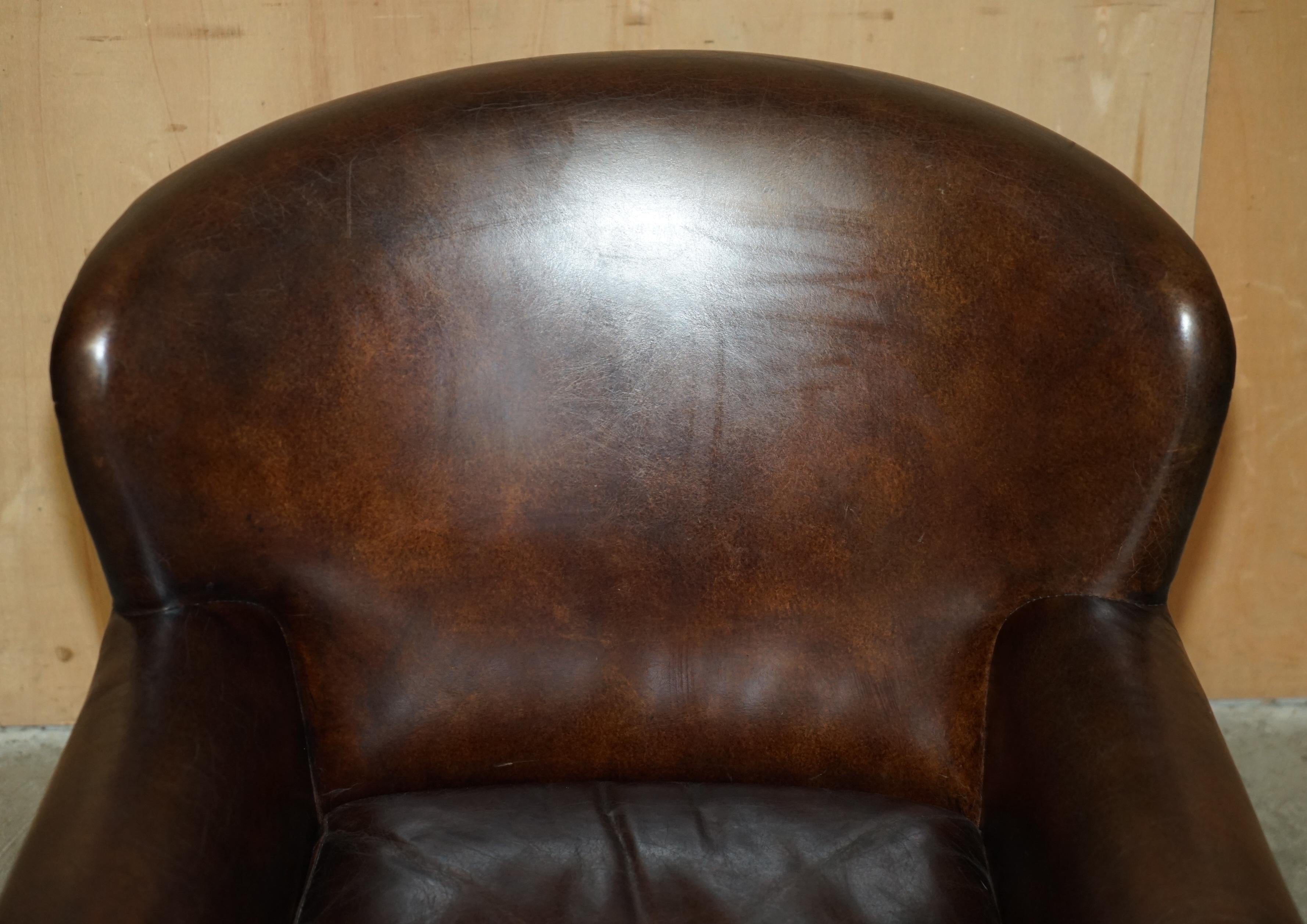 Mid-Century Modern LUXURY TIMOTHY OULTON HAND DYED BROWN LEATHER METAL RIVETED AVIATOR ARMCHAiR For Sale