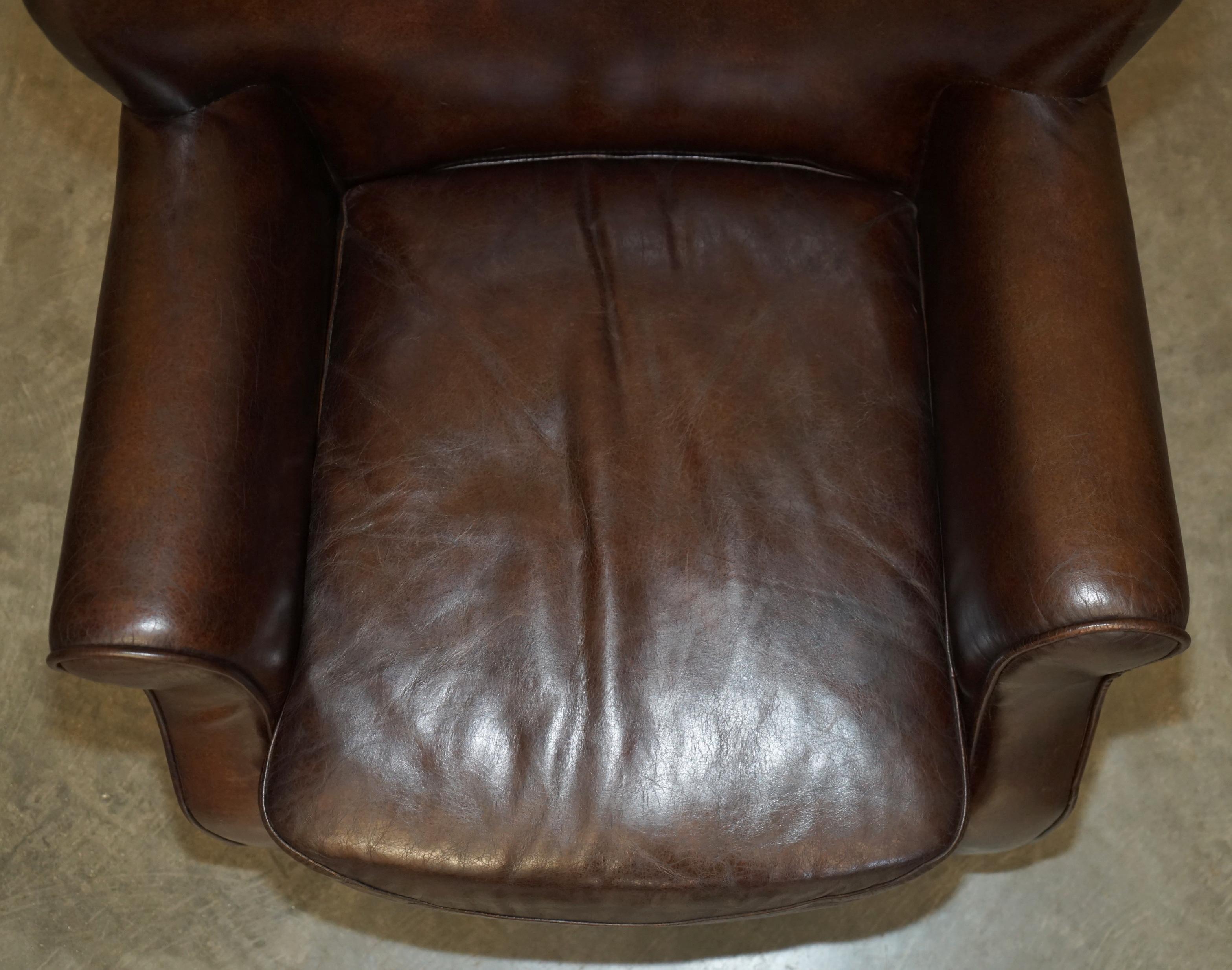 Hand-Crafted LUXURY TIMOTHY OULTON HAND DYED BROWN LEATHER METAL RIVETED AVIATOR ARMCHAiR For Sale