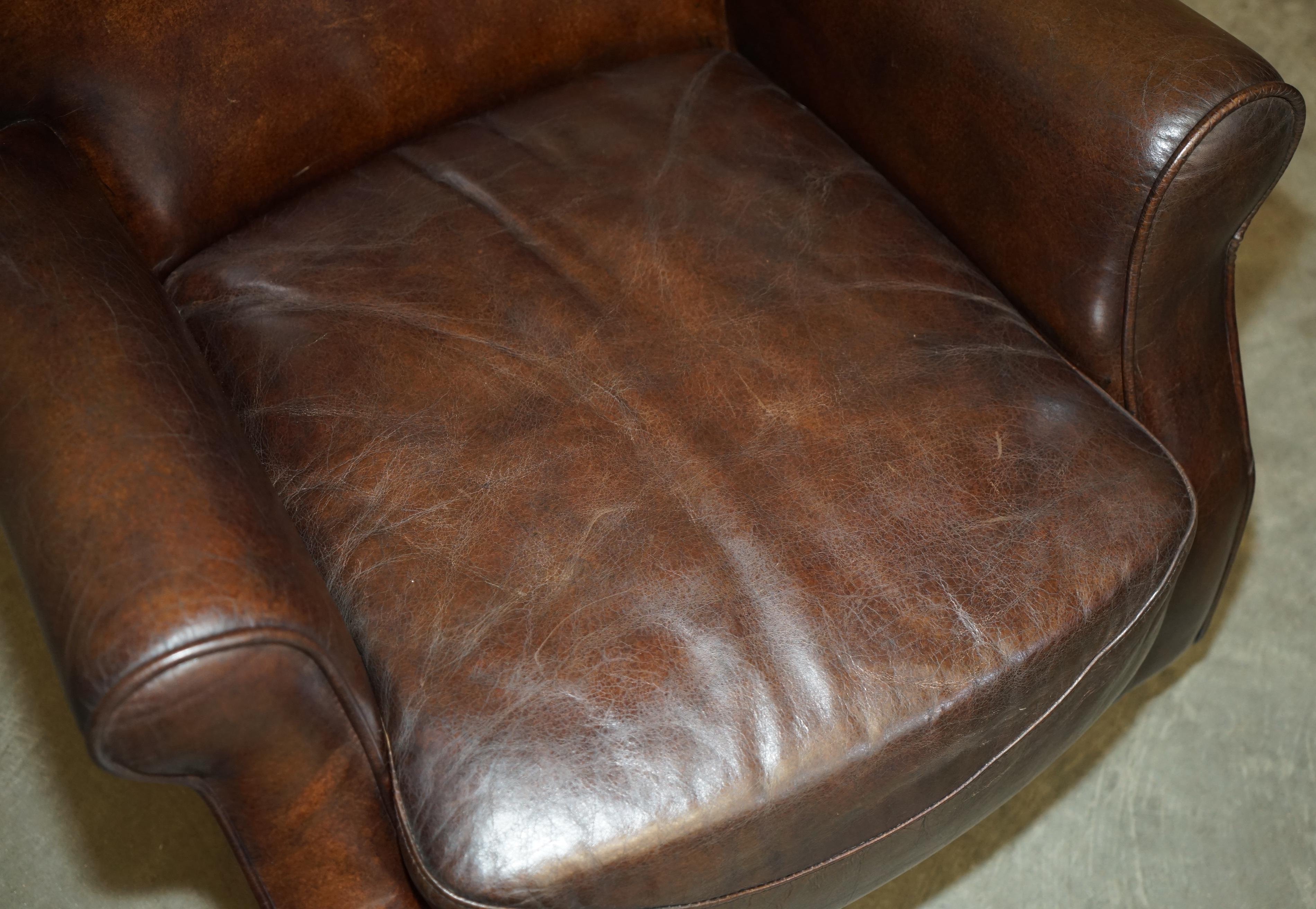 LUXURY TIMOTHY OULTON HAND DYED BROWN LEATHER METAL RIVETED AVIATOR ARMCHAiR In Good Condition For Sale In West Sussex, Pulborough