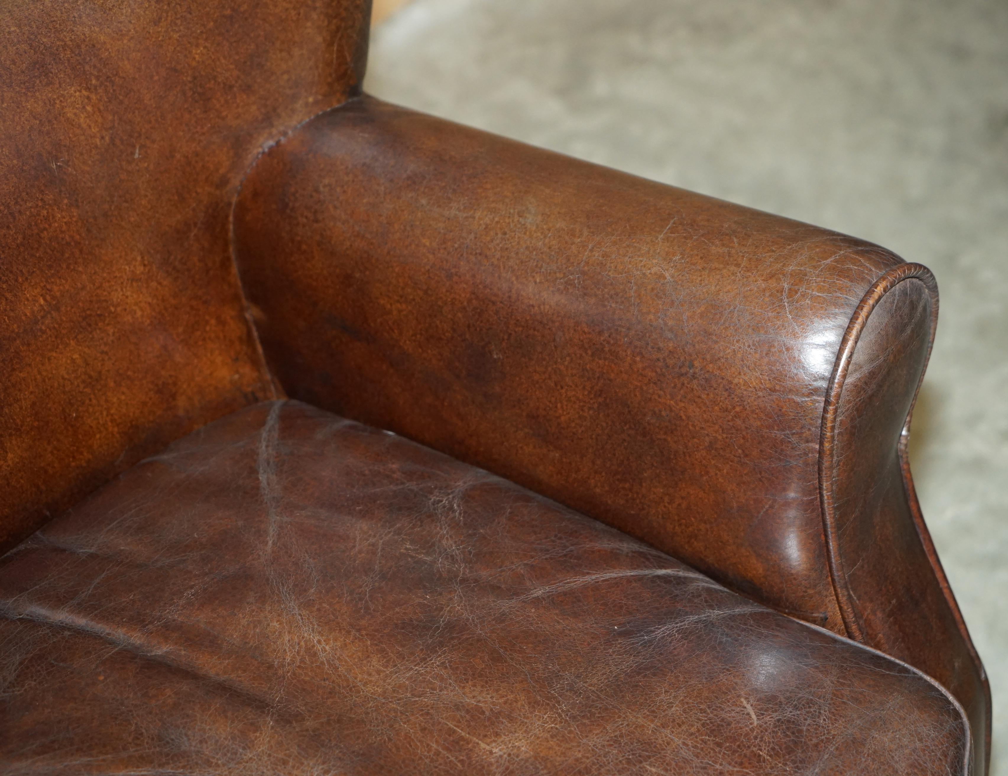 20th Century LUXURY TIMOTHY OULTON HAND DYED BROWN LEATHER METAL RIVETED AVIATOR ARMCHAiR For Sale