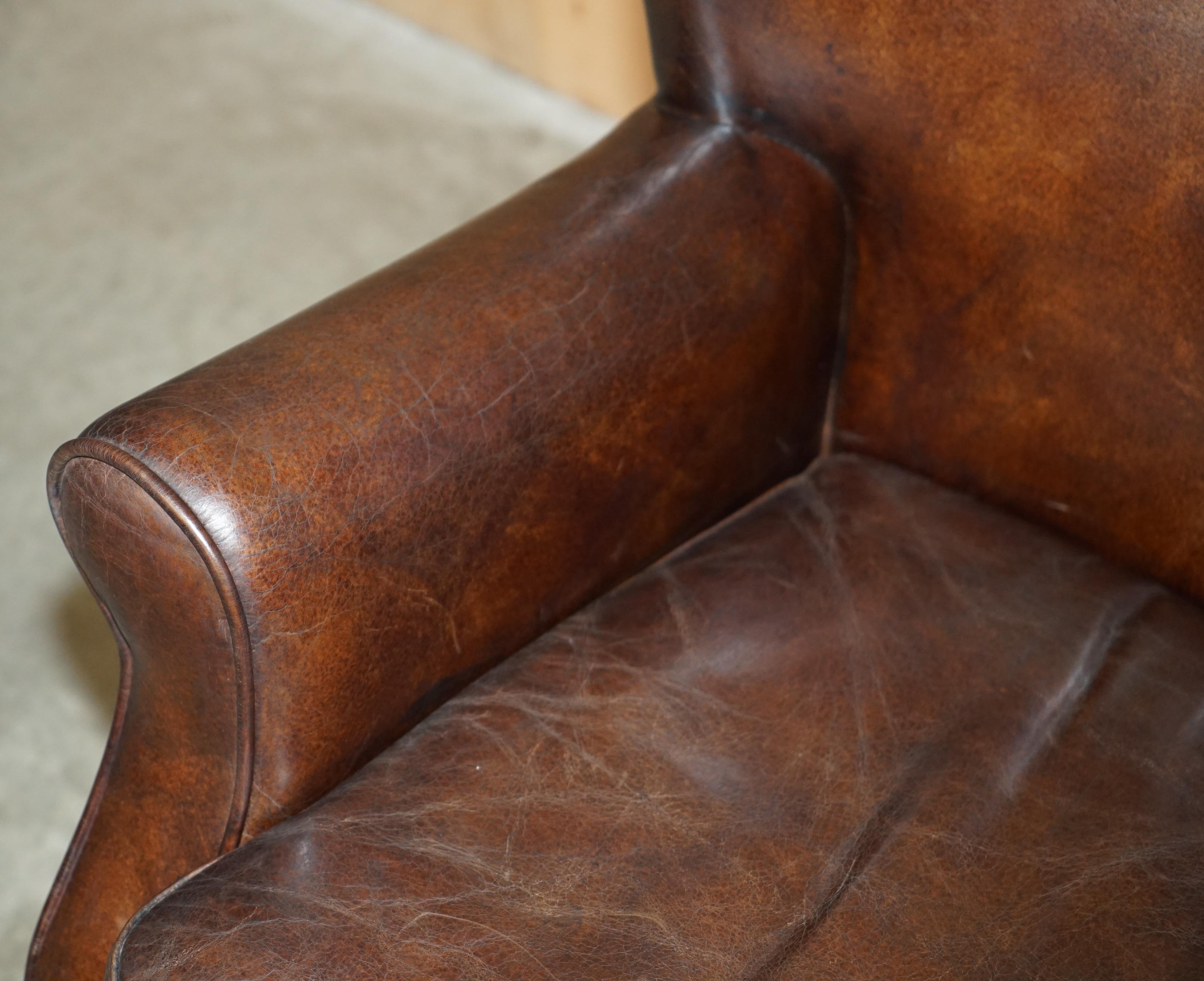 Leather LUXURY TIMOTHY OULTON HAND DYED BROWN LEATHER METAL RIVETED AVIATOR ARMCHAiR For Sale