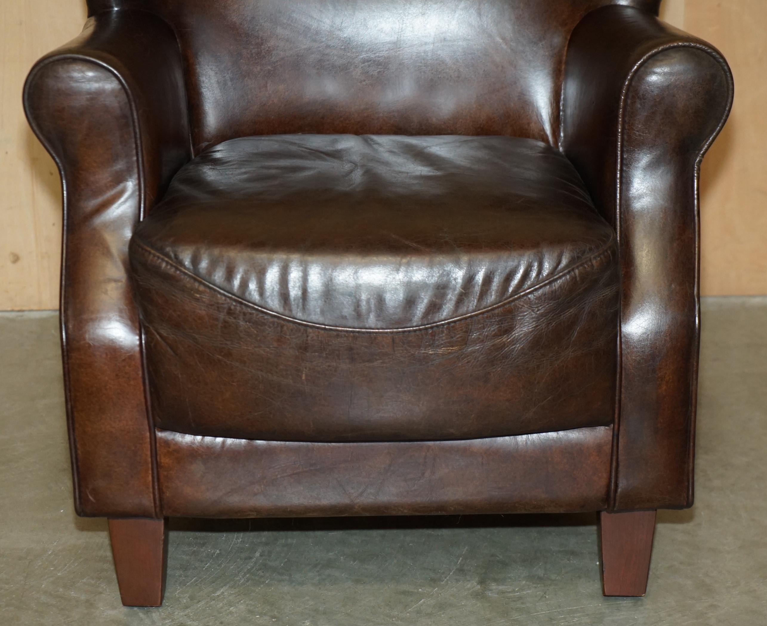 LUXURY TIMOTHY OULTON HAND DYED BROWN LEATHER METAL RIVETED AVIATOR ARMCHAiR For Sale 1