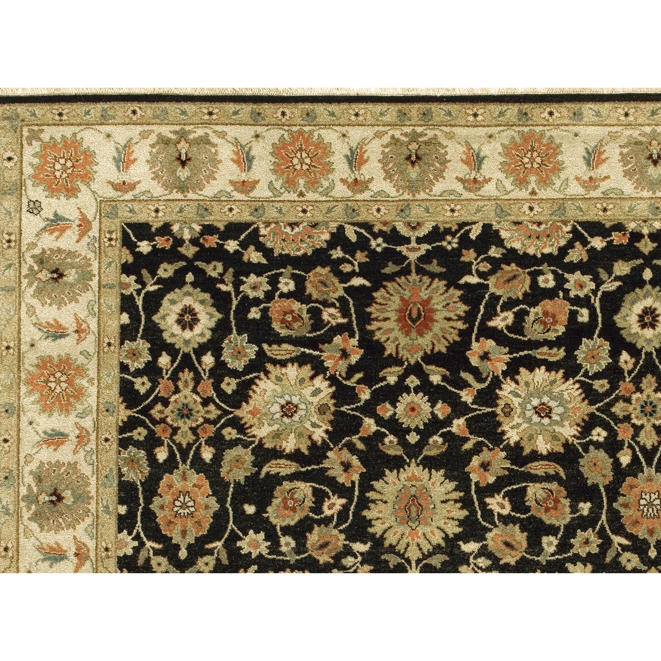 Luxury Traditional Hand-Knotted Agra Black & Ivory 12x22 Rug In New Condition For Sale In Secaucus, NJ