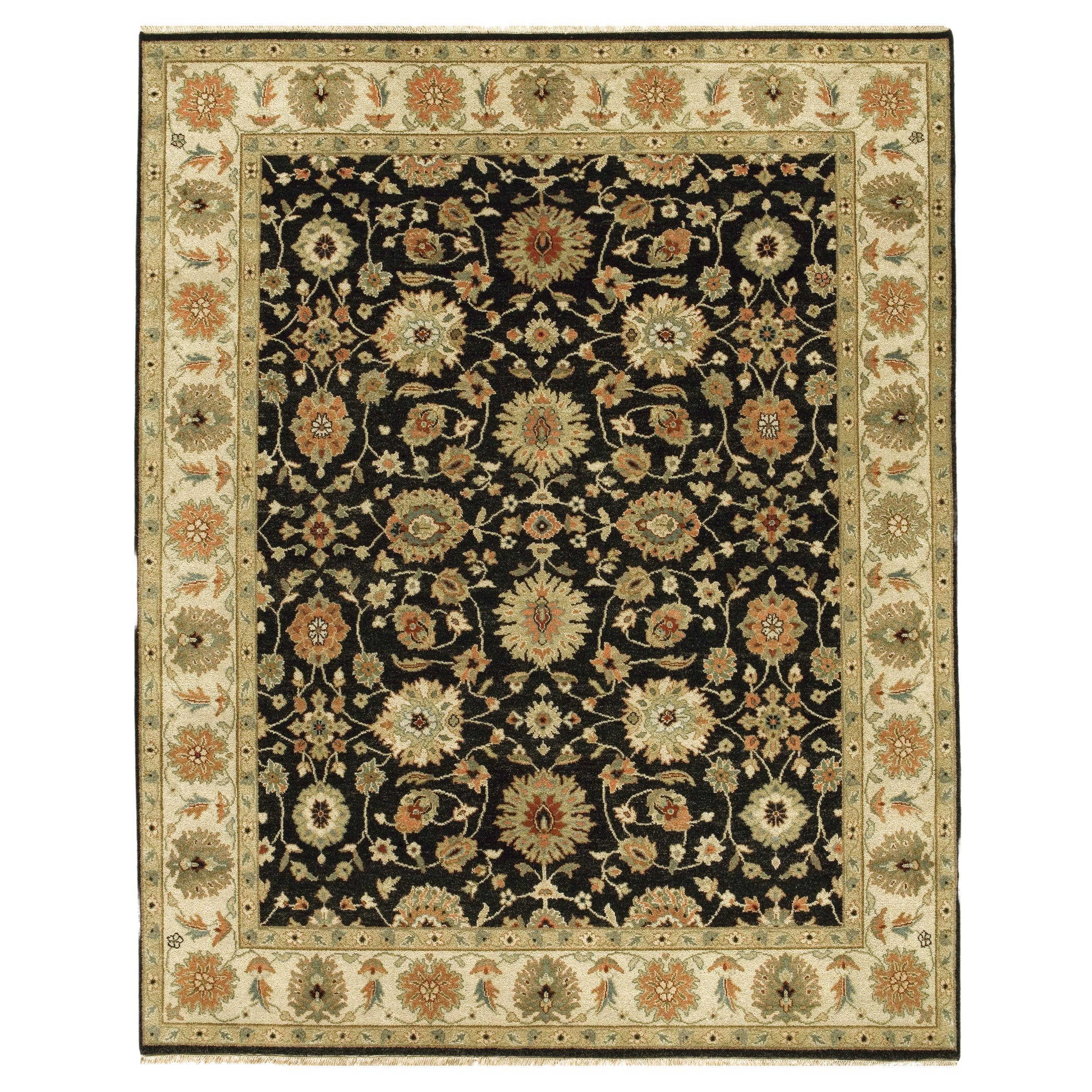 Luxury Traditional Hand-Knotted Agra Black & Ivory 12x22 Rug