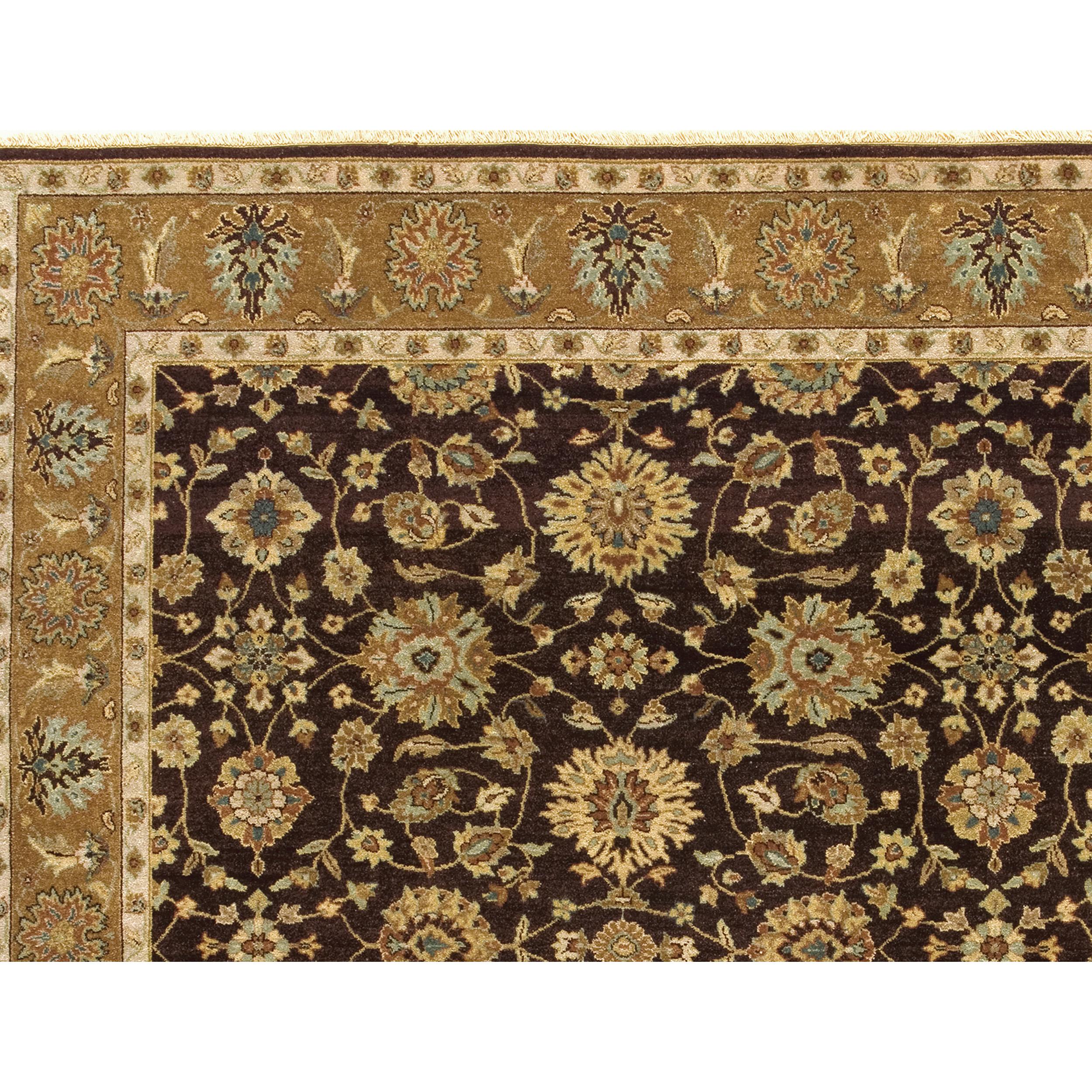 Luxury Traditional Hand-Knotted Agra Brown & Gold 11x19 Rug In New Condition For Sale In Secaucus, NJ