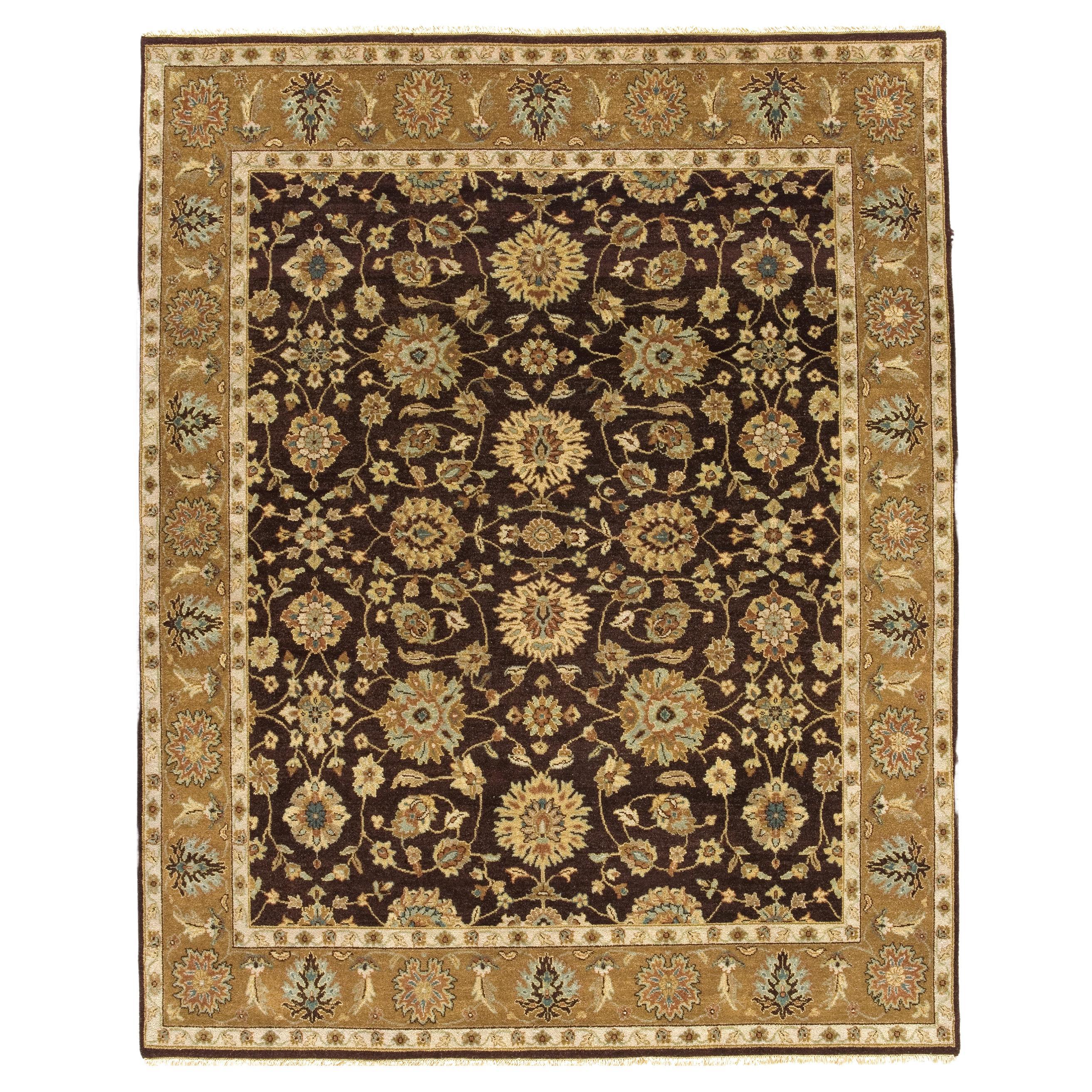 Luxury Traditional Hand-Knotted Agra Brown & Gold 11x19 Rug For Sale