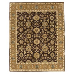 Luxury Traditional Hand-Knotted Agra Brown & Gold 11x19 Rug