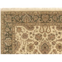 Luxury Traditional Hand-Knotted Agra Cream and Olive 12x18 Rug