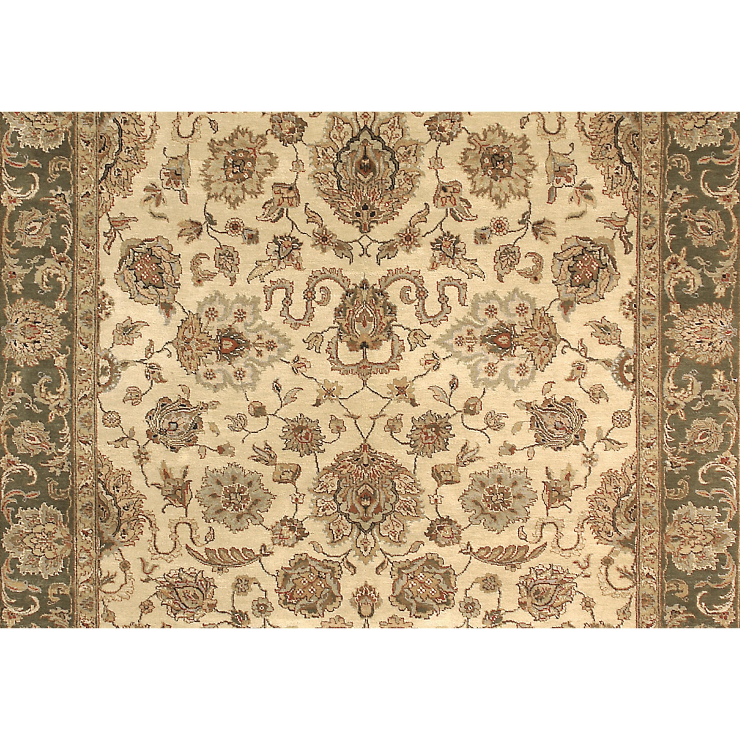 Luxury Traditional Hand-Knotted Agra Cream and Olive 12x18 Rug In New Condition For Sale In Secaucus, NJ