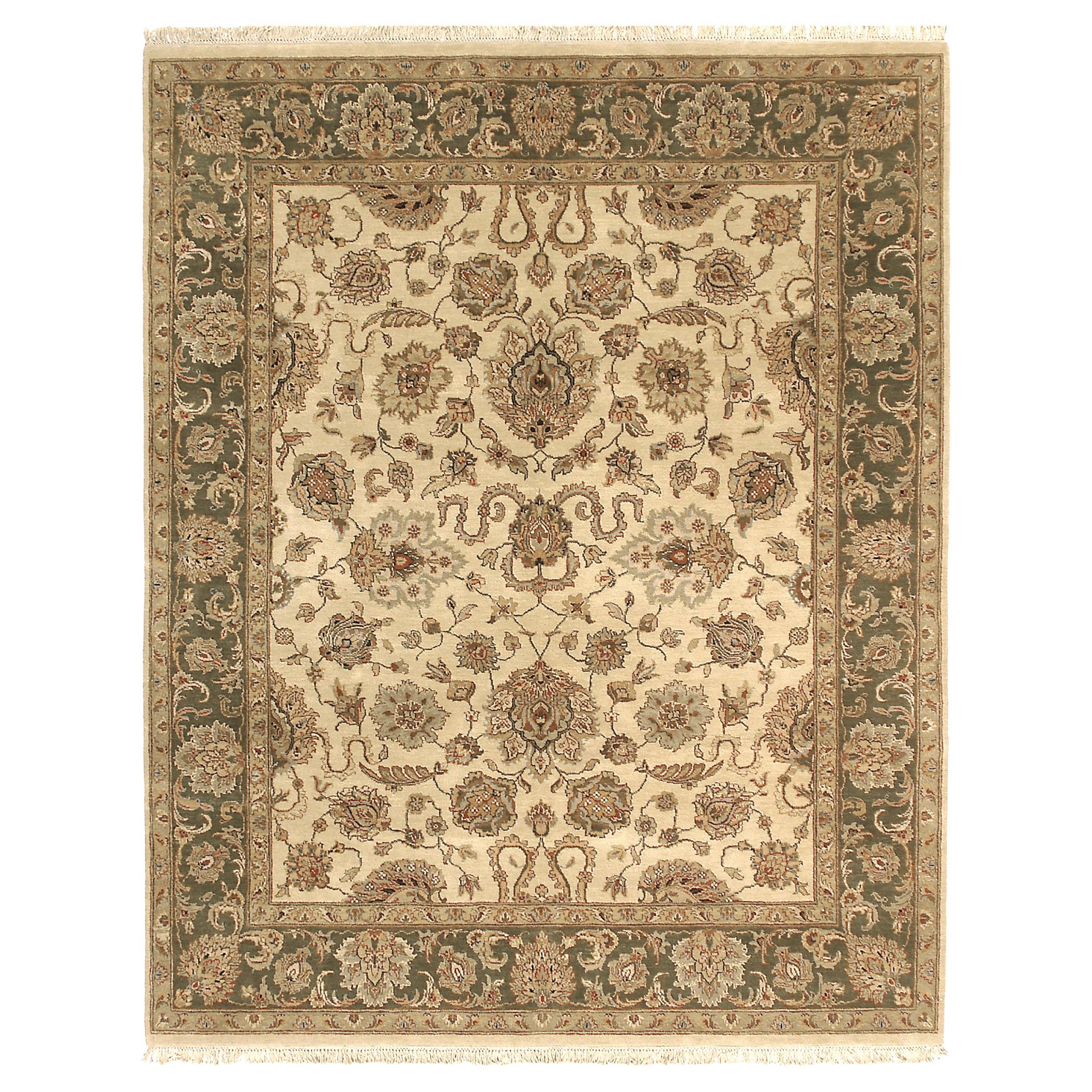 Luxury Traditional Hand-Knotted Agra Cream and Olive 12x18 Rug