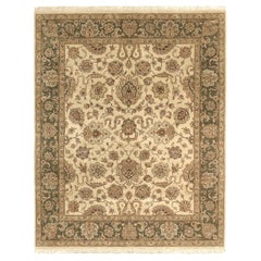 Luxury Traditional Hand-Knotted Agra Cream and Olive 12x18 Rug