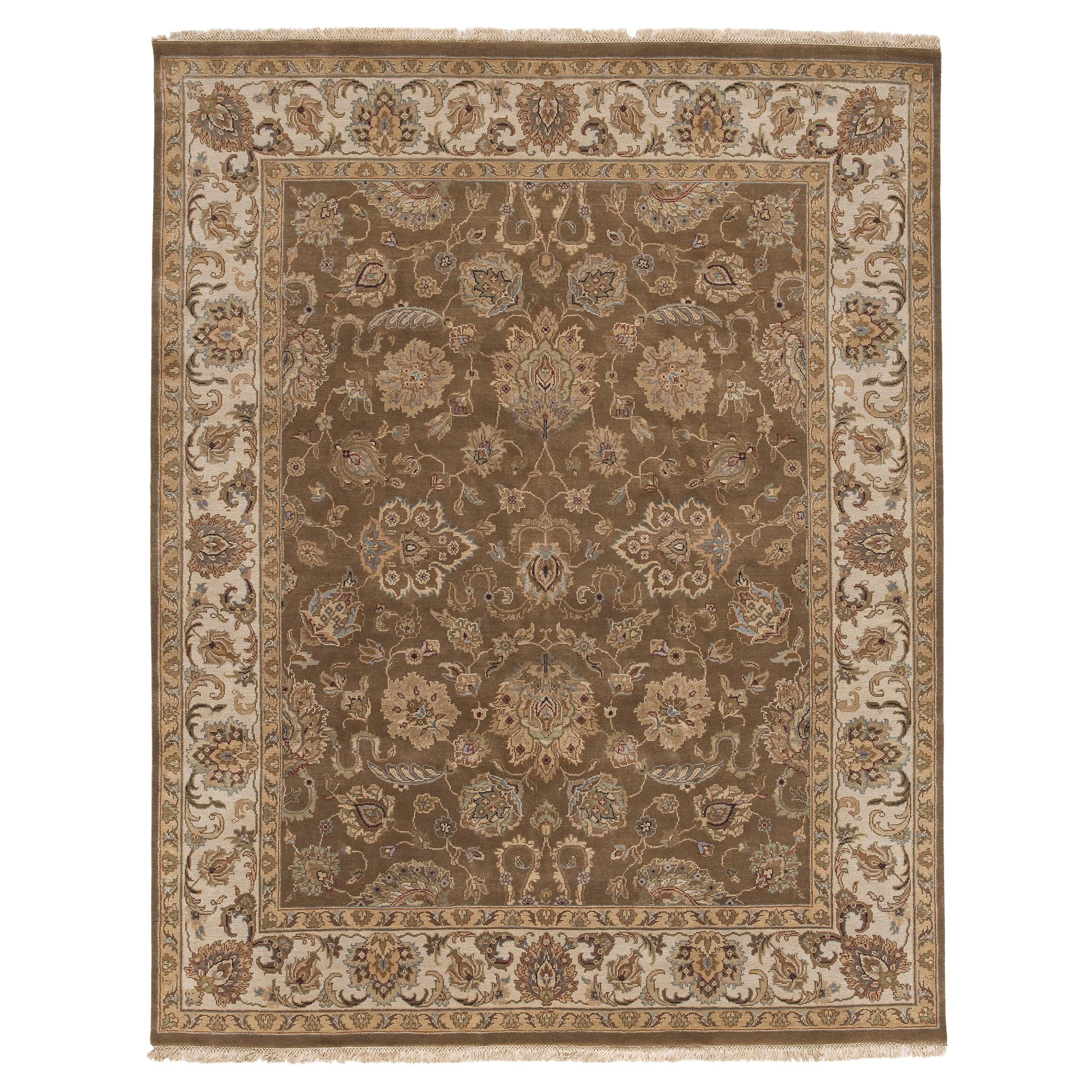 Luxury Traditional Hand-Knotted Agra Fennel and Cream 10X14 Rug
