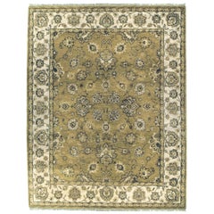 Tapis Agra de luxe traditionnel noué à la main or et ivoire 14X24