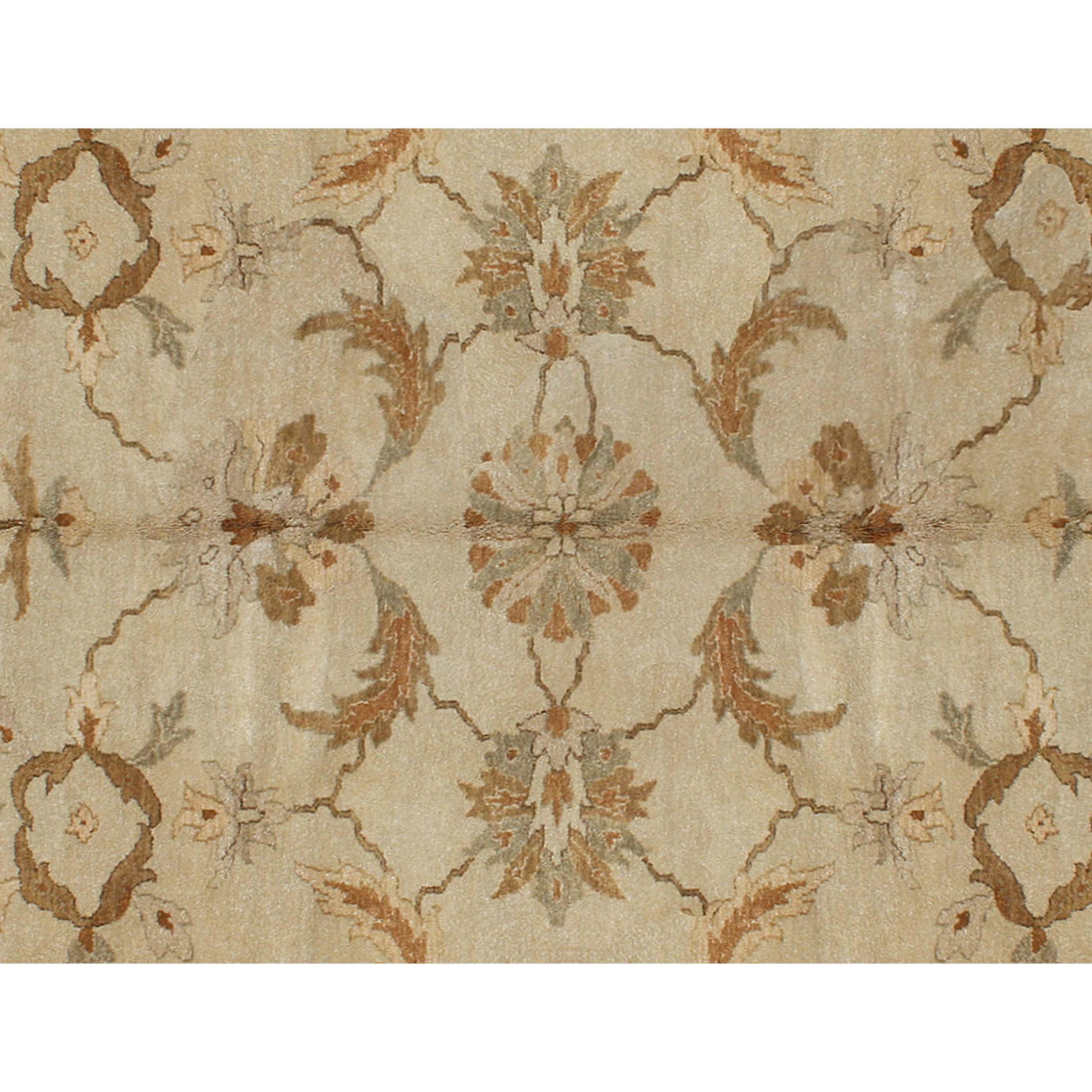 Indian Luxury Traditional Hand-Knotted Agra Ivory & Camel 10x14 Rug For Sale