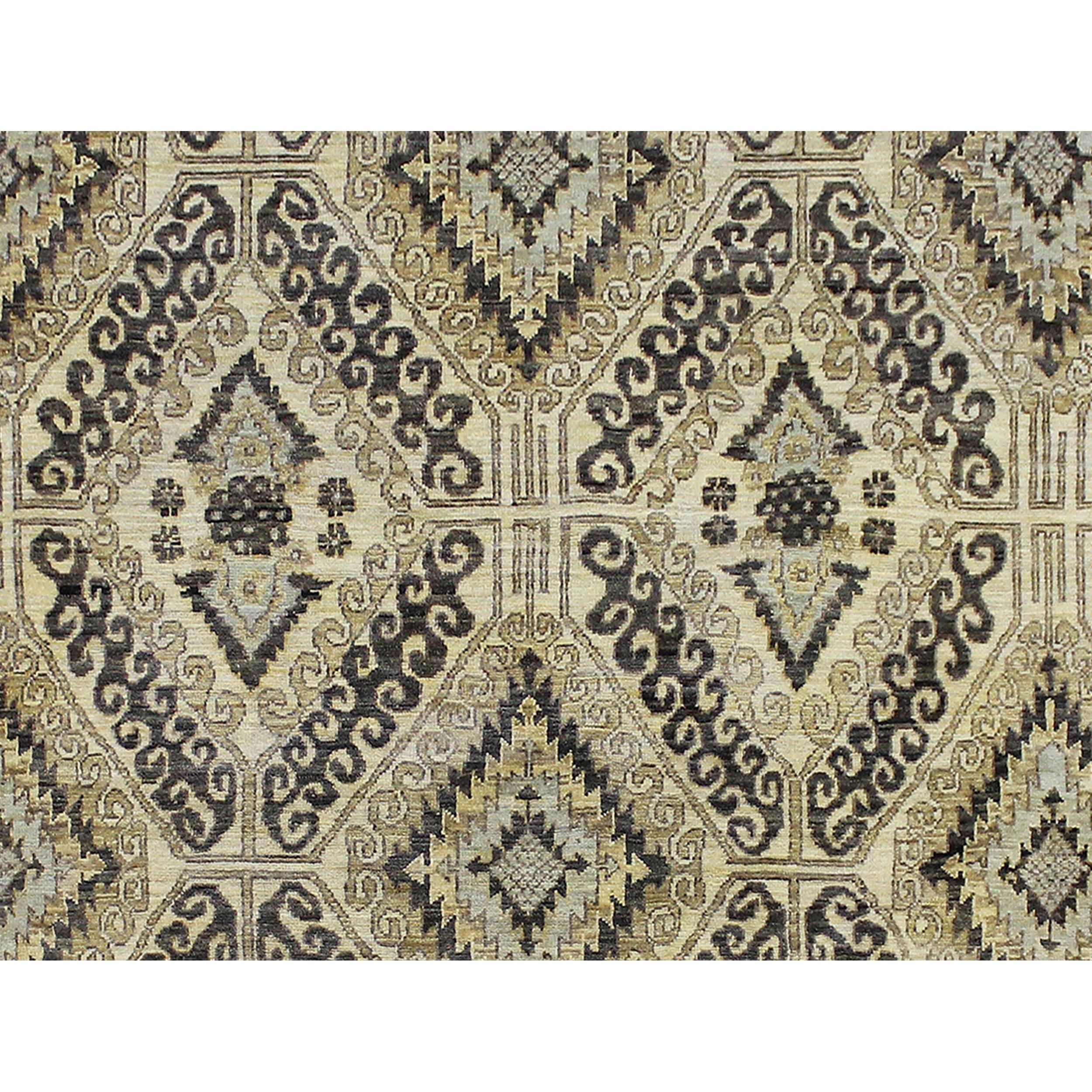 Pakistani Luxury Traditional Hand-Knotted Agra Kuba Ivory & Slate 12x15 Rug For Sale